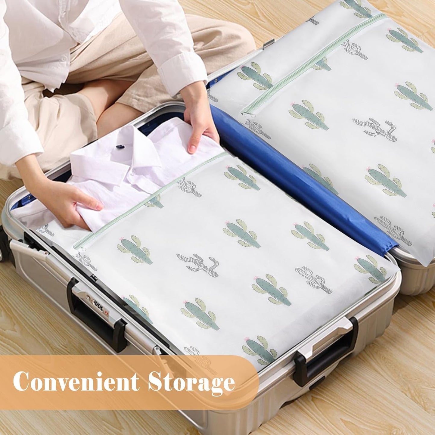 Mesh Laundry Bag, Durable Laundry Bags with Premium Zipper, 5-Piece Washing Machine Wash Bags for Delicates Blouse, Hosiery, Baby Clothes, Travel Organization Bag (Cactus)