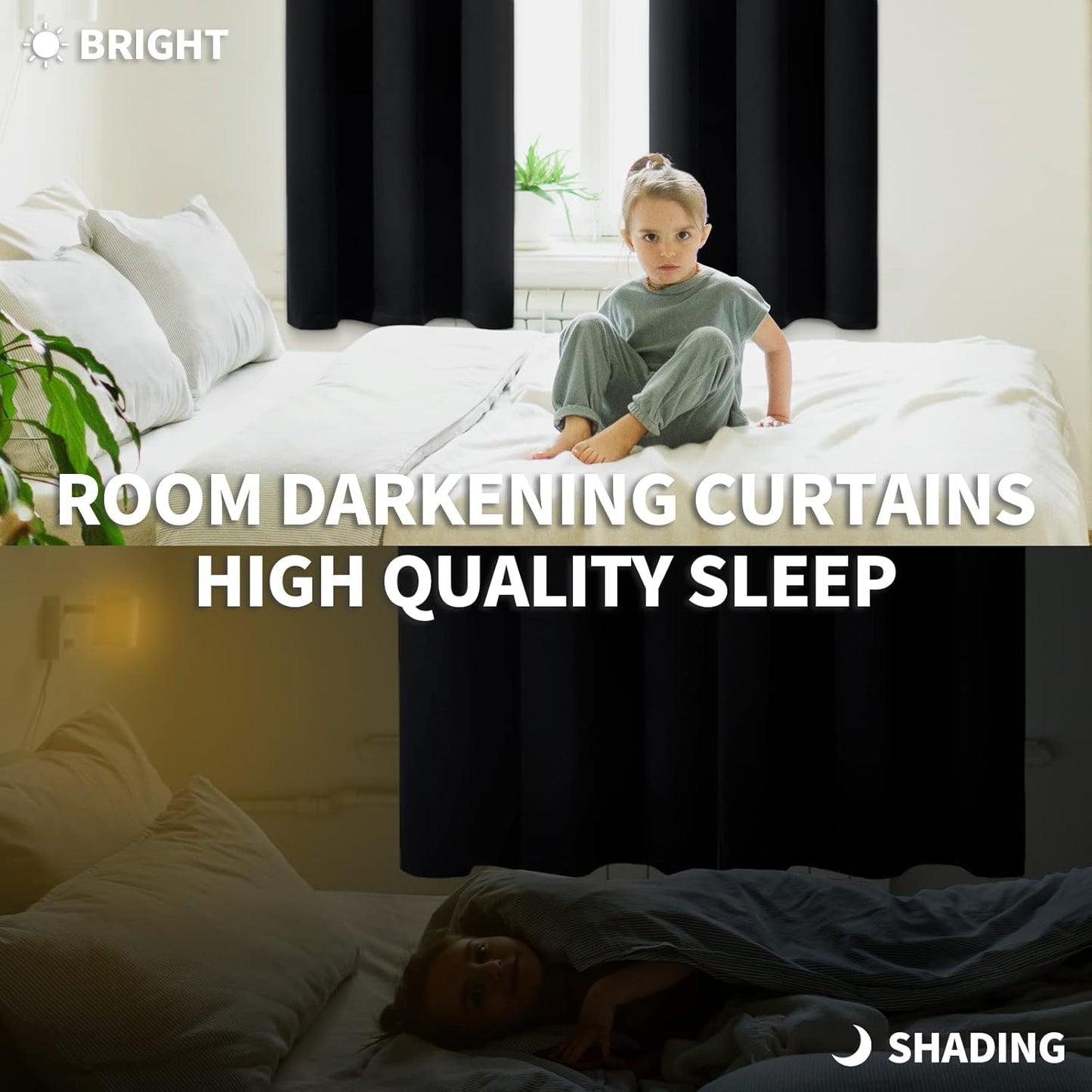 BGment Rod Pocket Blackout Curtains for Bedroom - Thermal Insulated Room Darkening Curtain for Living Room, 70 x 63 Inch, 2 Panels, Black