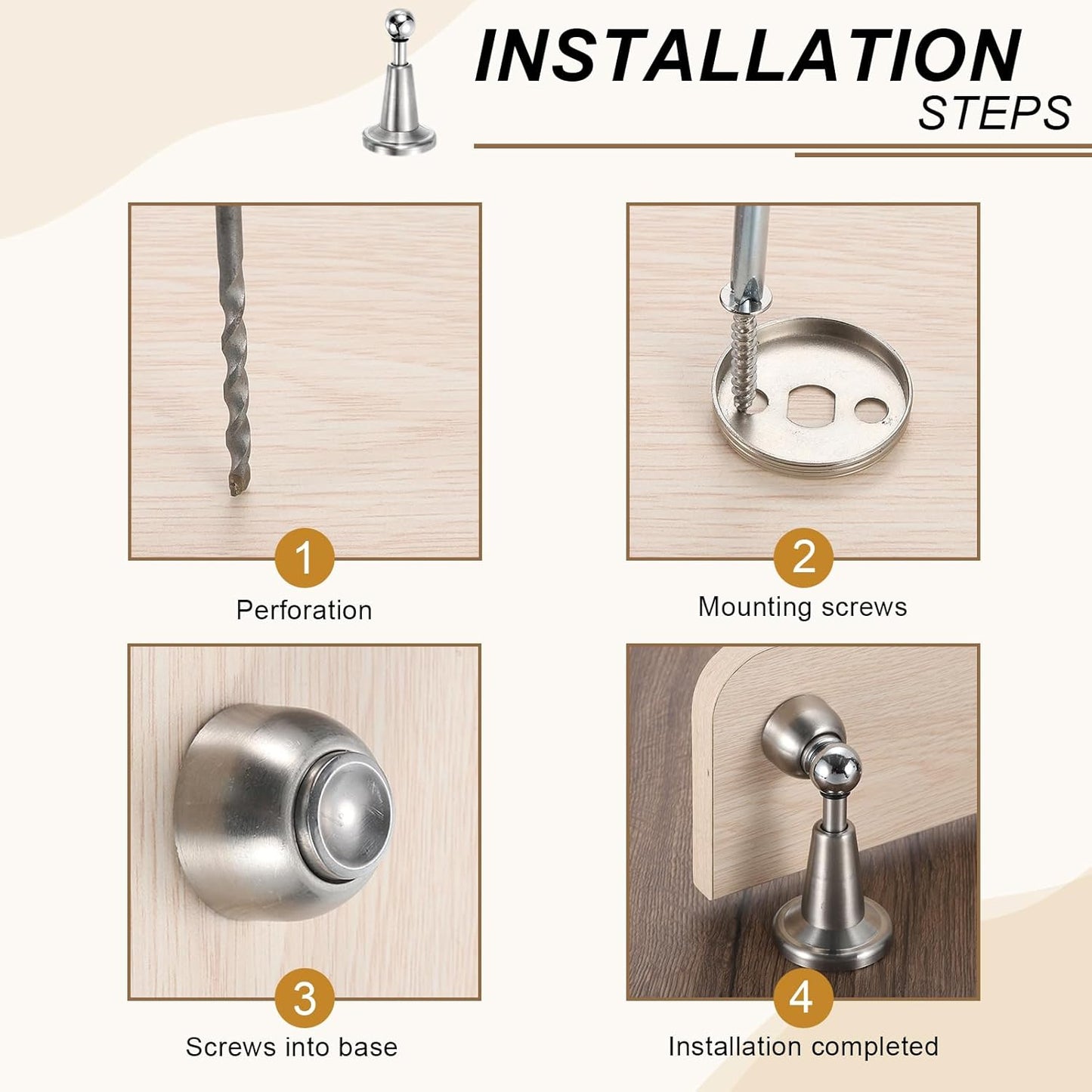 uxcell 4Pcs Magnetic Door Stopper, 304 Stainless Steel Magnetic Door Stop Catch, Soft-Catch Brushed Nickel Hold Door Open Wall Mount for Bottom of Door, Silver