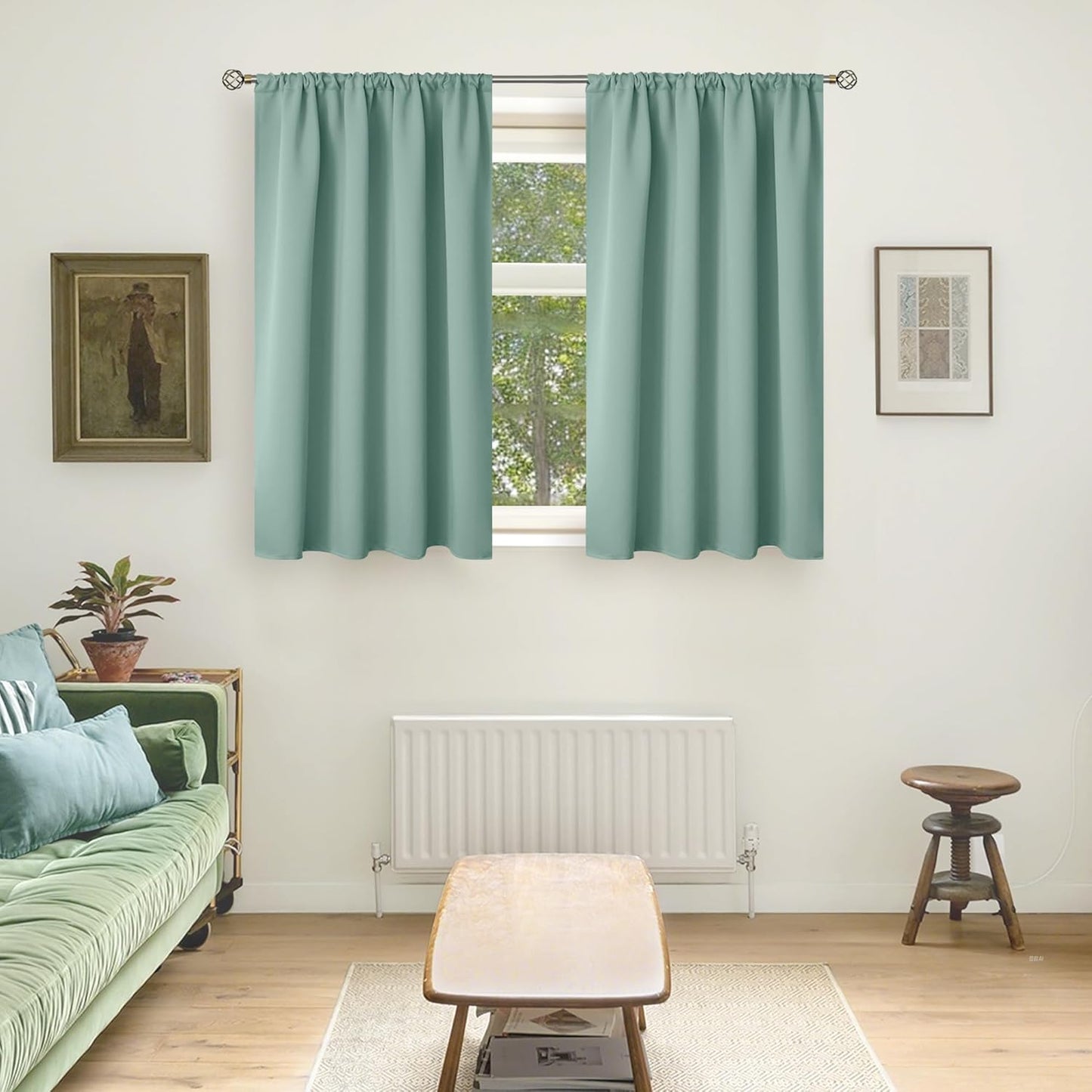 BGment Sage Green Blackout Curtains 45 Inches Length for Short Window - Thermal Insulated Drapes with Rod Pocket Room Darkeing Privacy for Cafe Bedroom Bathroom, 42 x 45 Inch, 2 Panels