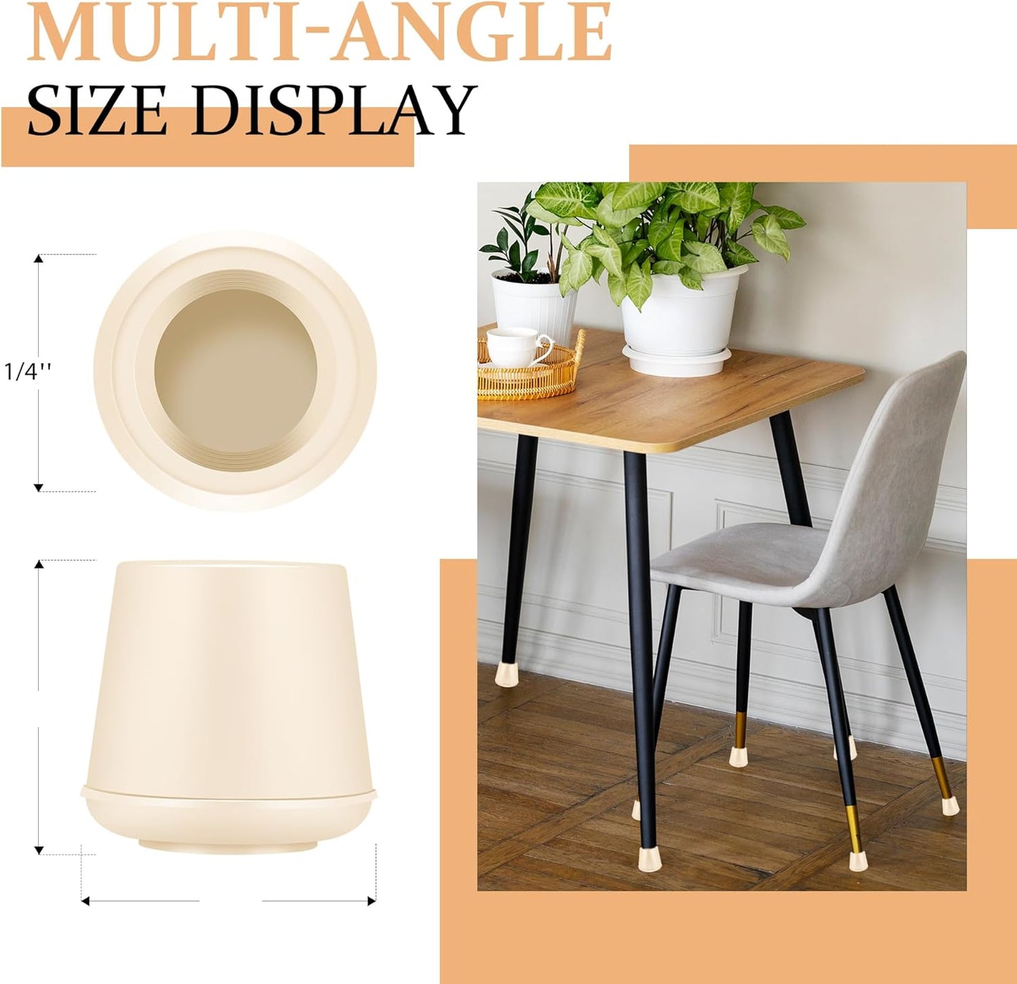 1/4" Round Rubber Furniture Leg Tips Caps, 16 Pack White Extra Small Furniture Leg Floor Protectors (Fit: 6mm to 7mm)