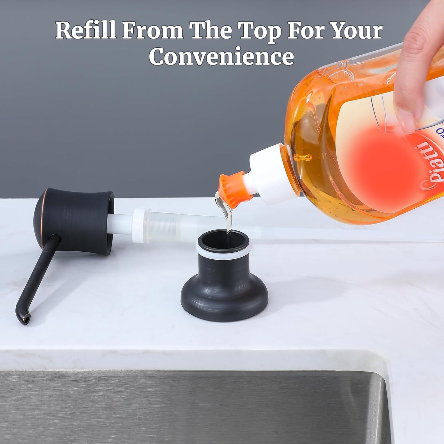 Soap Dispenser for Kitchen Sink (Oil Rubbed Bronze), Built-in and Refill-from-Top Design with Liquid Hand & Dish Soap Bottle