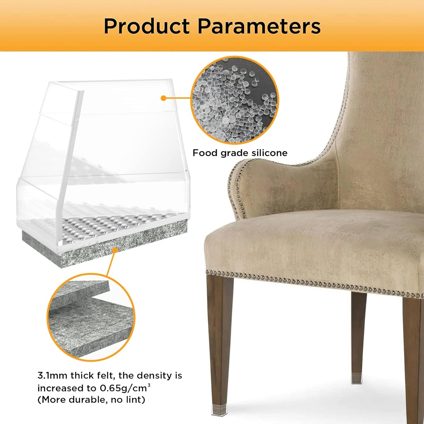 Square Chair Leg Protectors for Hardwood Floors,16 Pcs Silicone Felt Furniture Legs Caps to Prevent Floor from Scratches and Reduce Noise, Easy to Move, (Clear, Fit: 0.866-1.14").