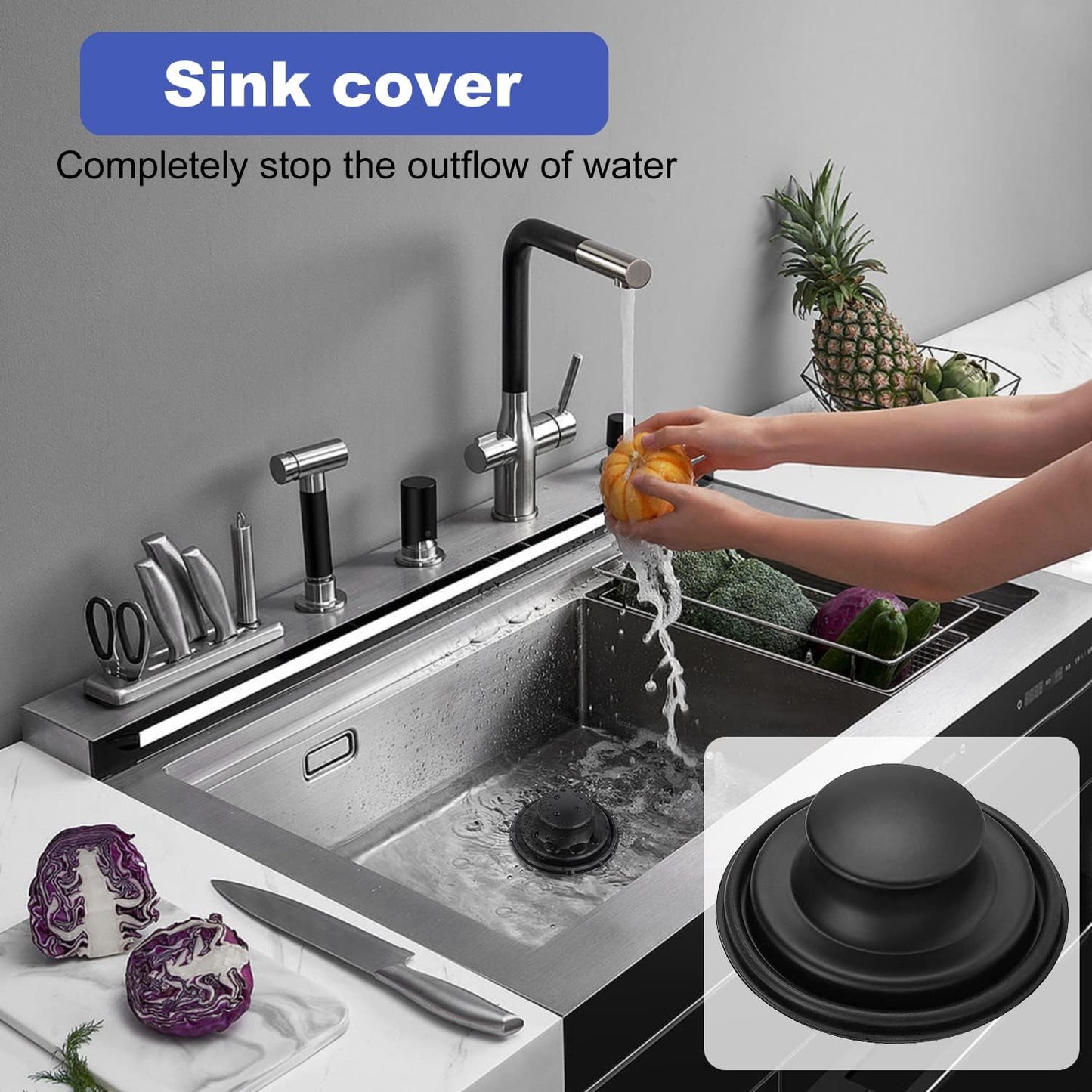 Kitchen Sink Drain Strainer 3 Pack Stainless Steel Sink Stopper, Anti-Clogging Kitchen Sink Drain Basket for Kitchen Sink Strainer Replacement Set (Black, 3 Pack)
