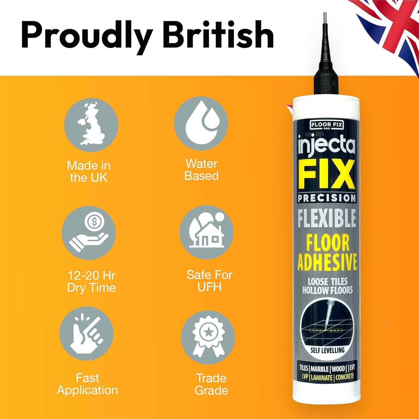 Precision 300ml from Floor-Fix Pro - Fix Loose Tiles - for Loose & Hollow Tiles, Wood, LVT & Laminate - Includes 1.9mm Syringe Tip - Adjustable to 6mm + Anti-Clog Performance (Pack of 3)