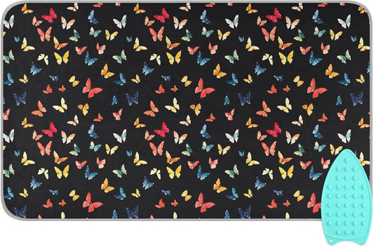 Colorful Butterfly Ironing Mat for Table top Portable Ironing Pad Blanket for Washer Dryer Countertop Travel