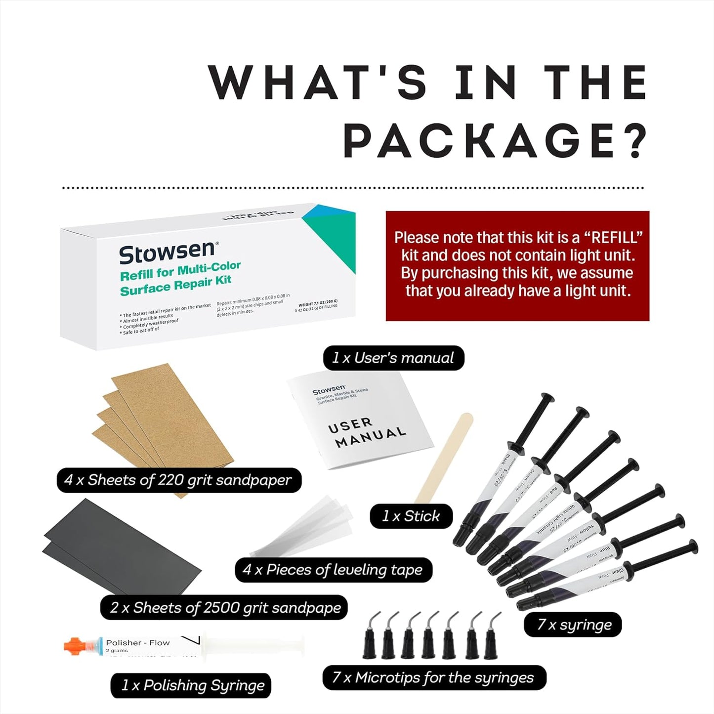 Refill for Multi-Color Surface Repair Kit - Fix Chips & Defects in Minutes | Restore Tiles Countertops and Bathroom Fixtures with Ease | for Porcelain Granite Fiberglass Marble Quartz and More