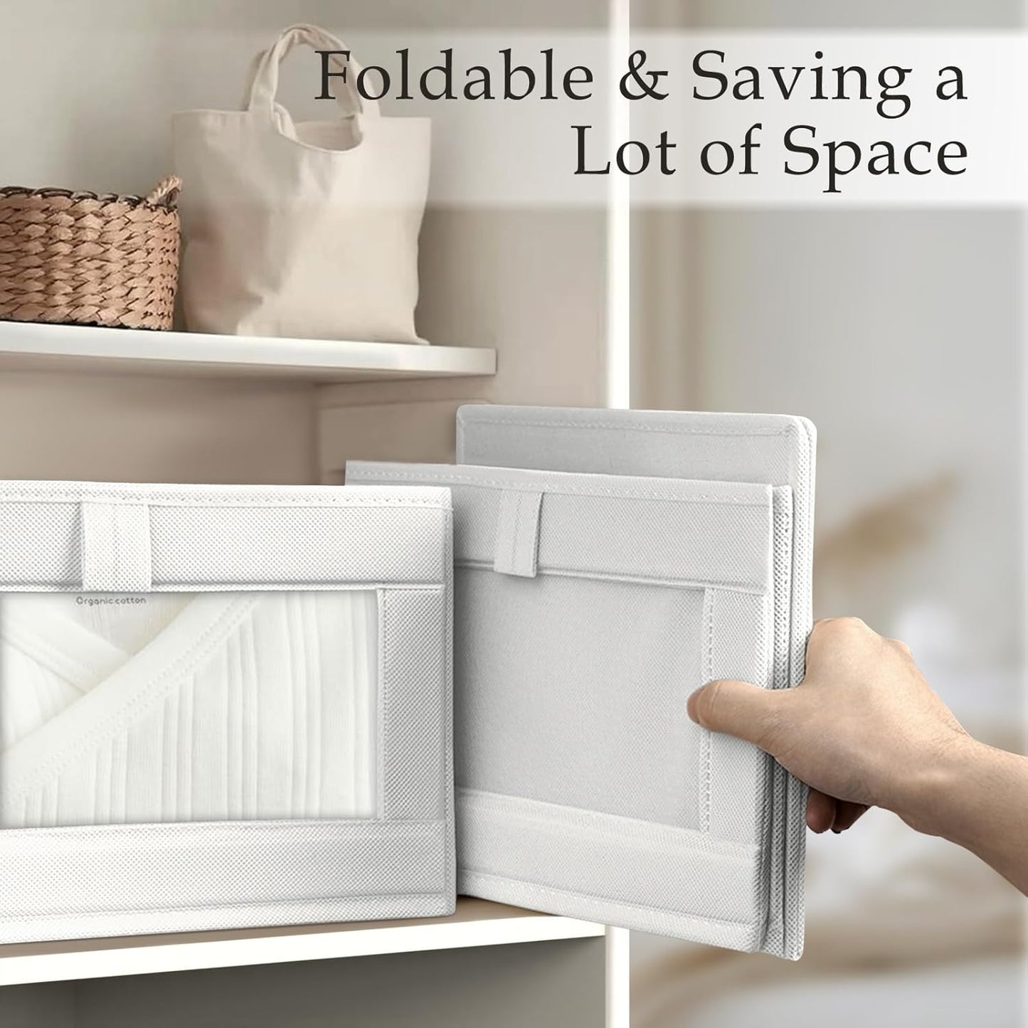 Criusia 6 Pack Linen Closet Organizers and Storage, Large Linen Closet Baskets for Organization, Foldable Storage Containers for Clothing, Towels, Jeans, Books, Shelves, White