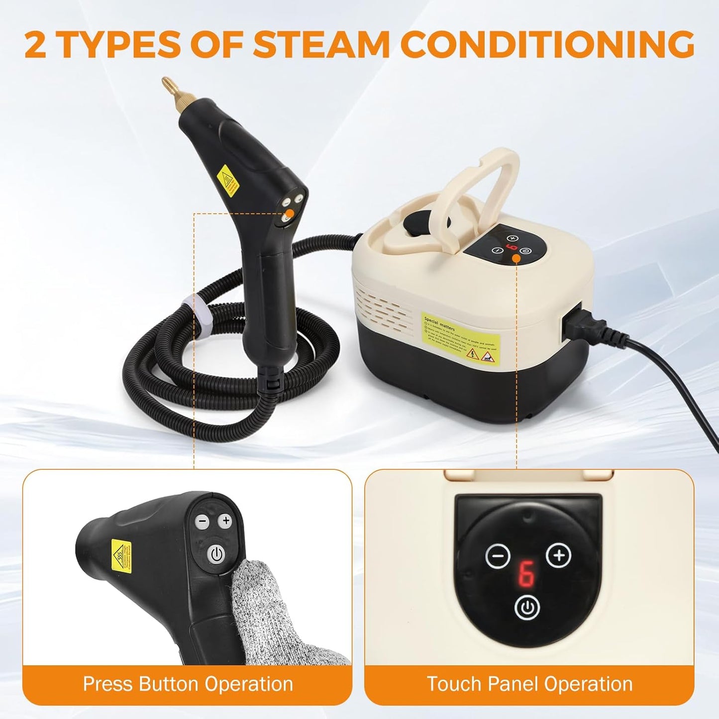 BEAMNOVA Car Steamer Steam Cleaner for Auto Detailing 1.2L (41oz) Water Container Handheld Steam Machine for Cleaning Portable High Pressure Multipurpose Steam Gun, Color Ivory