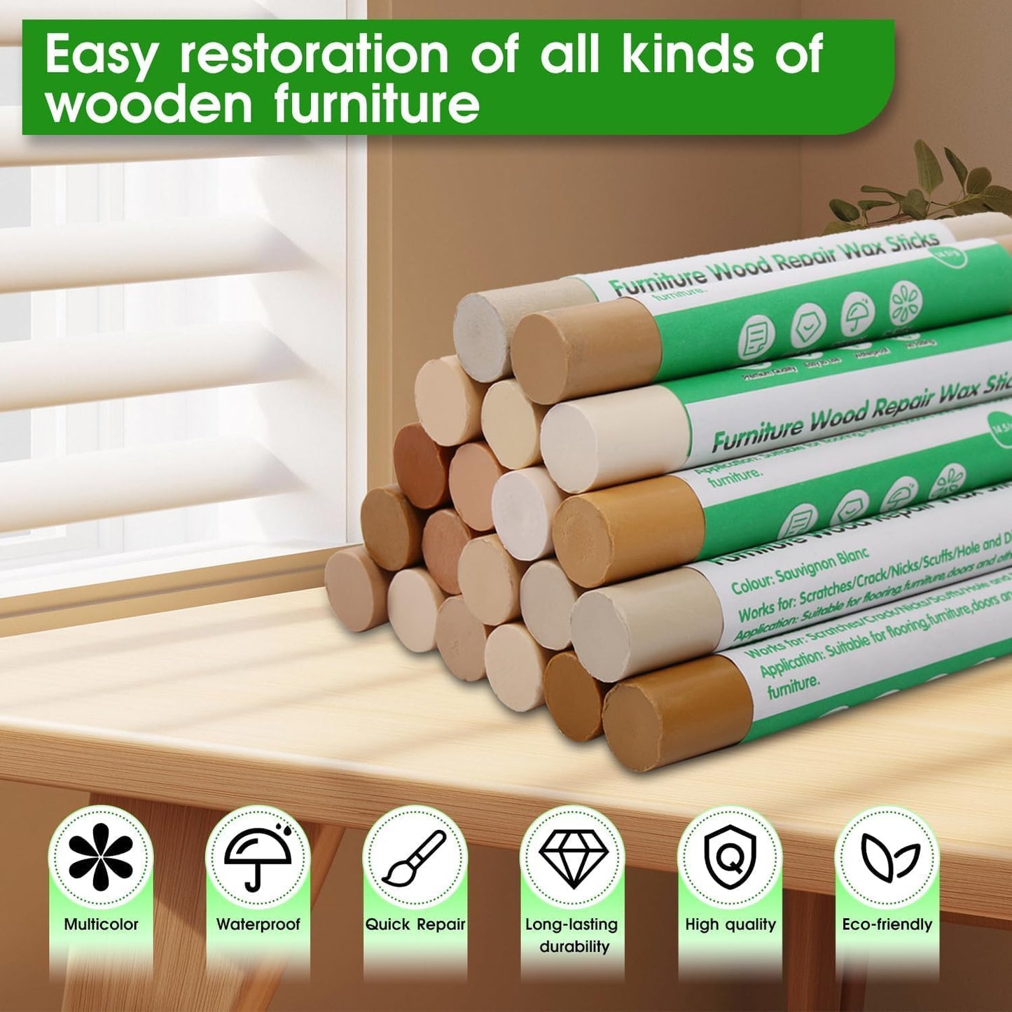 Furniture Markers Touch Up, 20 Colors Wood Filler Sticks, Wood Wax Crayons for Repairing Scratches, Scuffs, Cracks, Holes on Furniture, Floors, Cabinets, Tables, and Doors - Brown Series