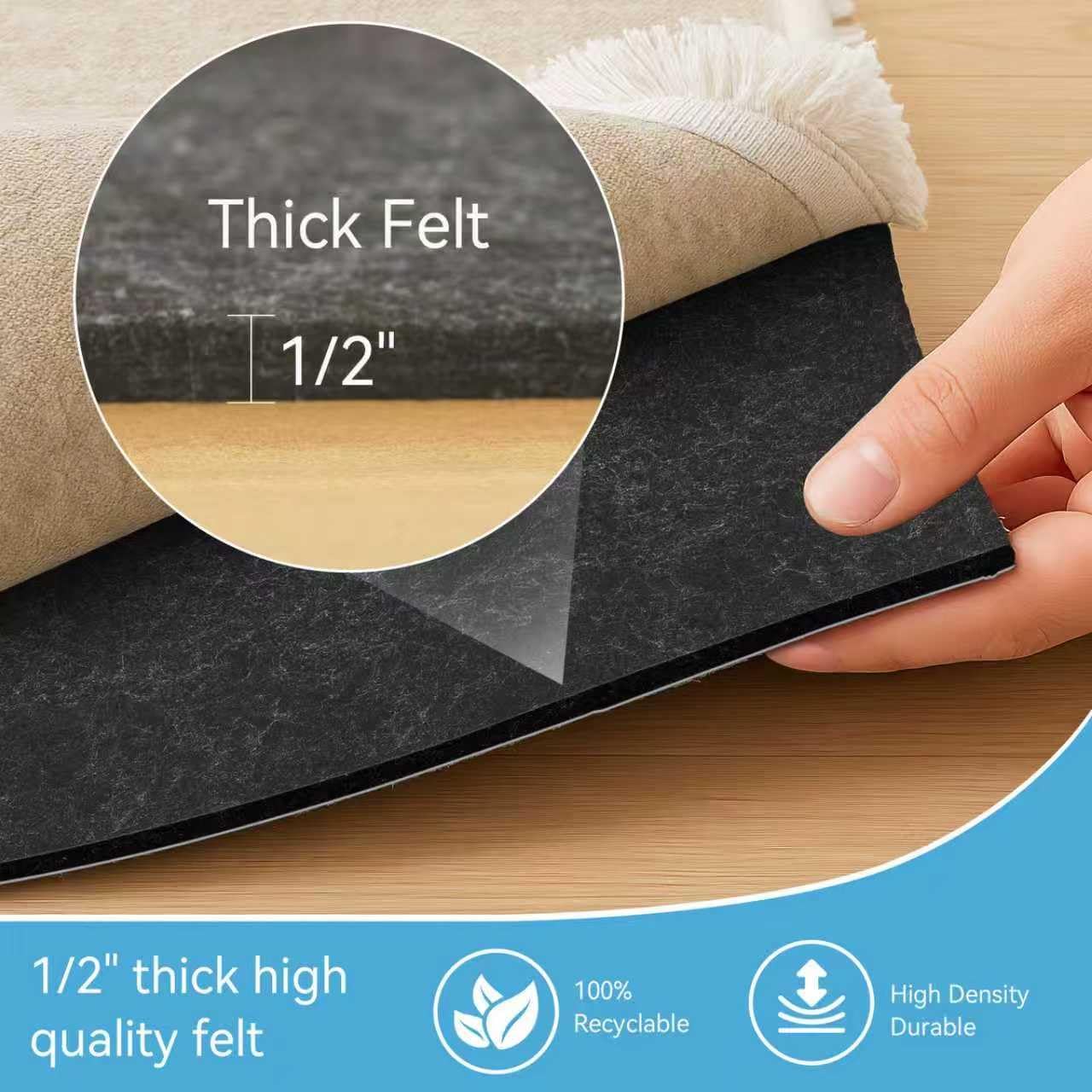 Warmstar 8x10 FT Non Slip Rug Pad,100% Waterproof Felt Rug Pad for Hardwood Floors,1/2” Thick Soft Carpet Pad with Natural Rubber Backing, Secure Grip & Floor Protection