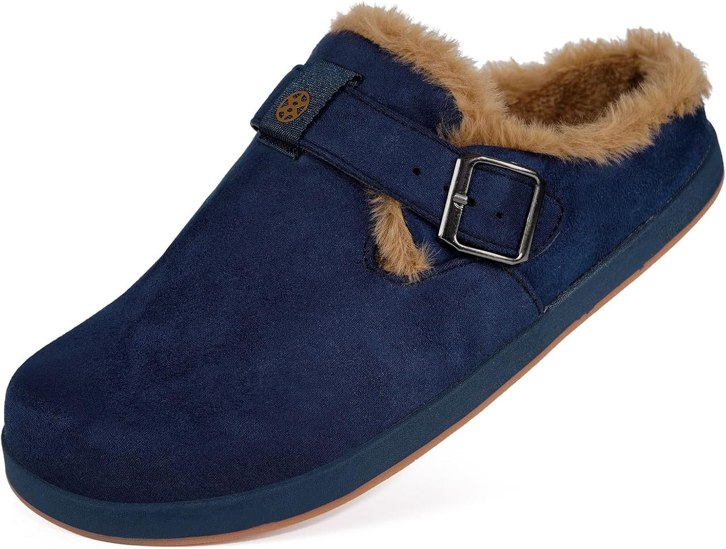 Fur Lined Clogs for Women Men Suede Winter Slippers Arch Support Slip on Mules Potato Shoes with Removable Cushion Footbed Warm Home House Shoes