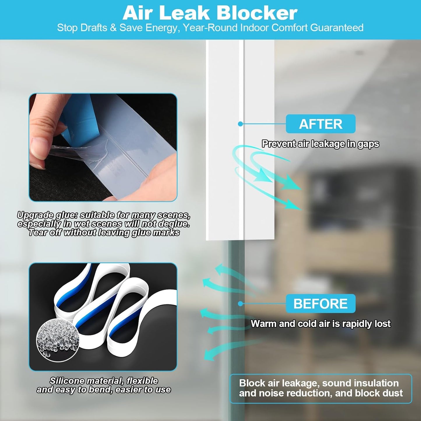 Weather Stripping Door Seal, Silicone Strip for Frame and Gaps Draft Stopper,Glass Shower Door Sweep, White, 36 Feet x 1 Inch