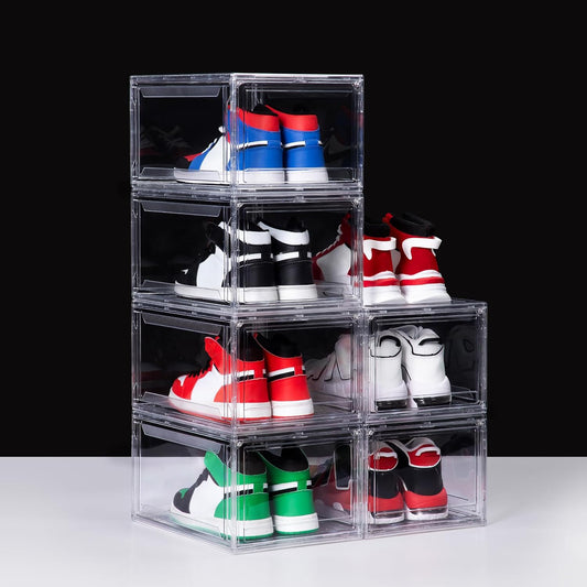 6 Pack Acrylic Shoe Boxes, Ultra Clear Shoe Boxes Stackable, Shoe Storage Box Sneaker Storage for Sneakerhead, Foldable Shoe Organizer with Magnetic Door, Professional Shoe Display Fits US Size 15