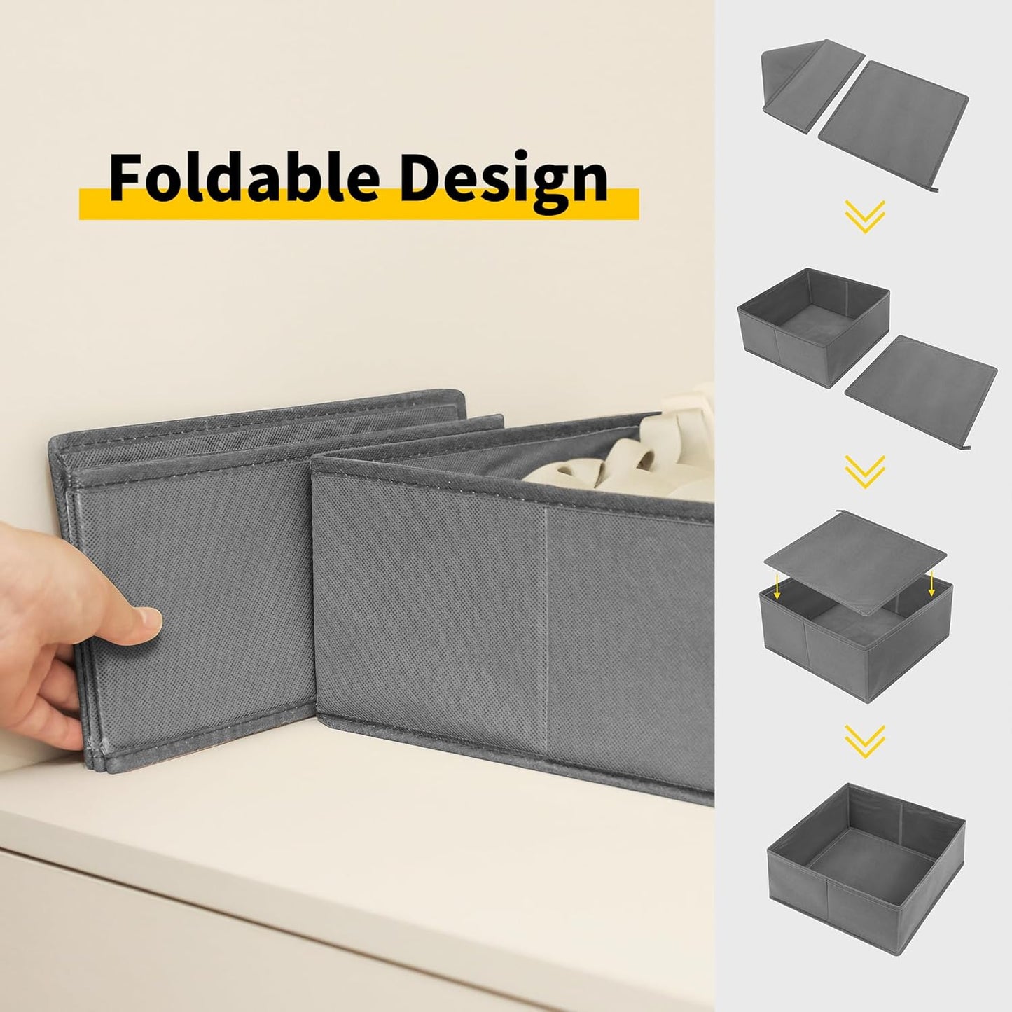 Cupic Cupid Drawer Organizer, Dresser Organizers, Foldabe Drawer Organizer Clothes, Closet Organization and Storage Dividers for Socks, Underwear and Diaper, Set of 12, Gray