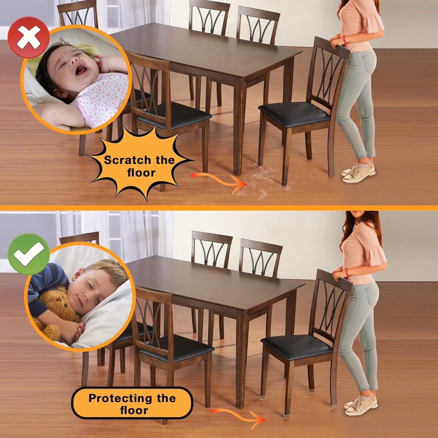 32 Pcs Chair Leg Floor Protectors Square, Silicone Chair Leg Protectors for Hardwood Floors, Chair Leg Caps Covers Protect Wooden Floors from Scratching, Thick, Won't Tear (Fit: 9/10" - 1")