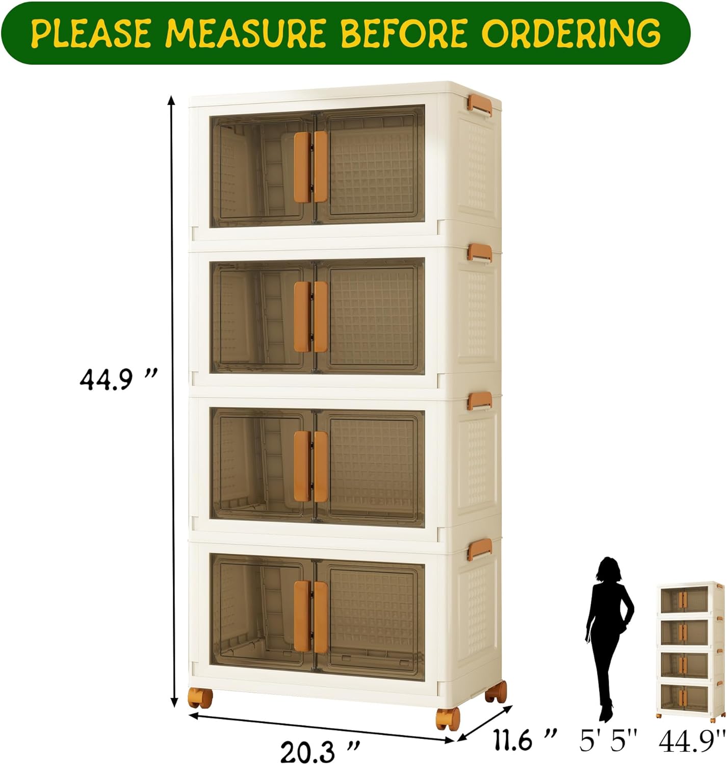 4 Tier Stackable Plastic Storage Bins with 1 Lid 35 QT/Tier, Collapsible Plastic Box Storage Bin with Wheels, Home Containers Boxes Closet Organizers for Living Room, Office, Dorm