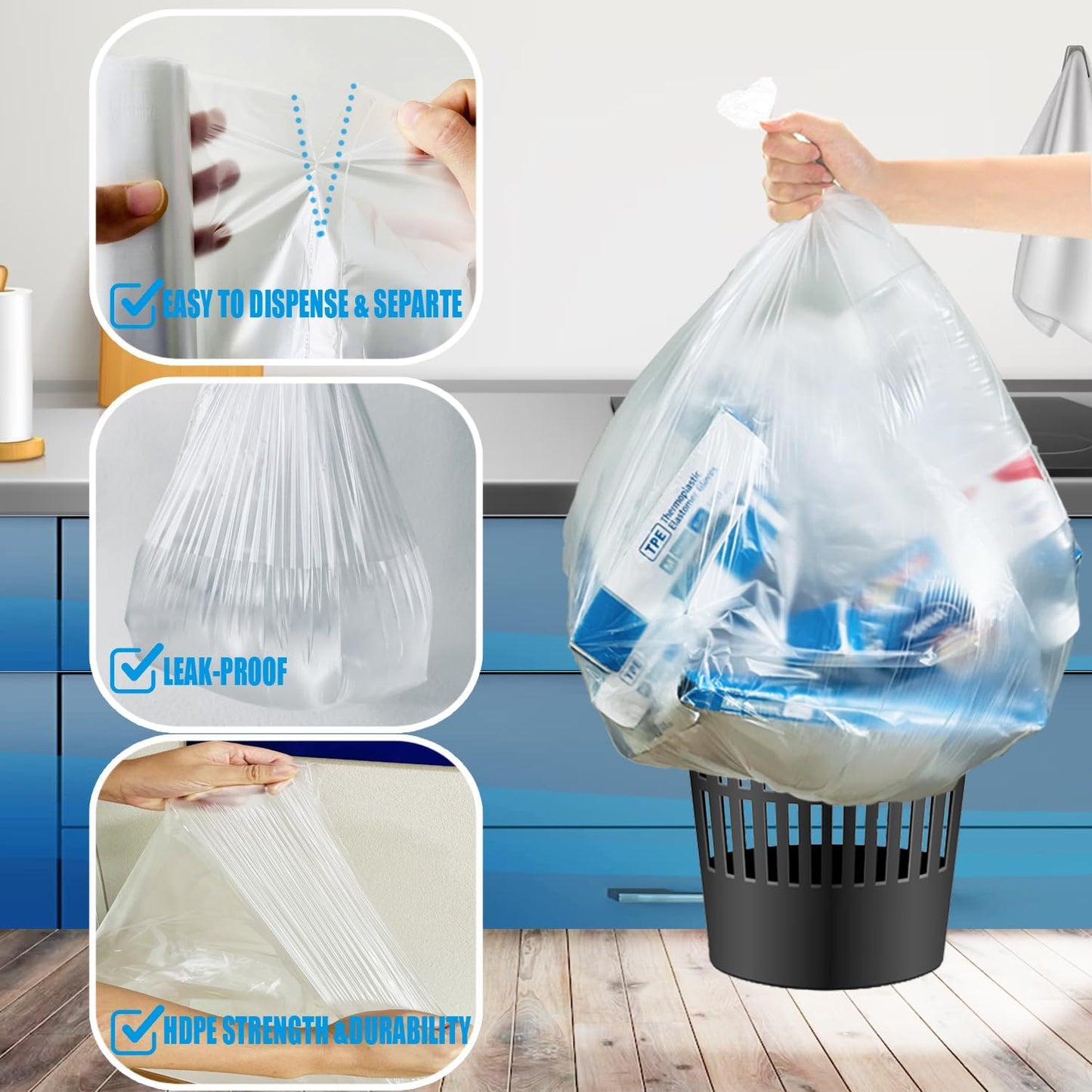 40-45 Gallon Trash Bags, 250 Count Bulk, Heavy Duty Clear Plastic Recycling Garbage Bags, Multi-purpose Can Liners for Business Home Commercial, Industrial Contractors, Storage, Outdoor