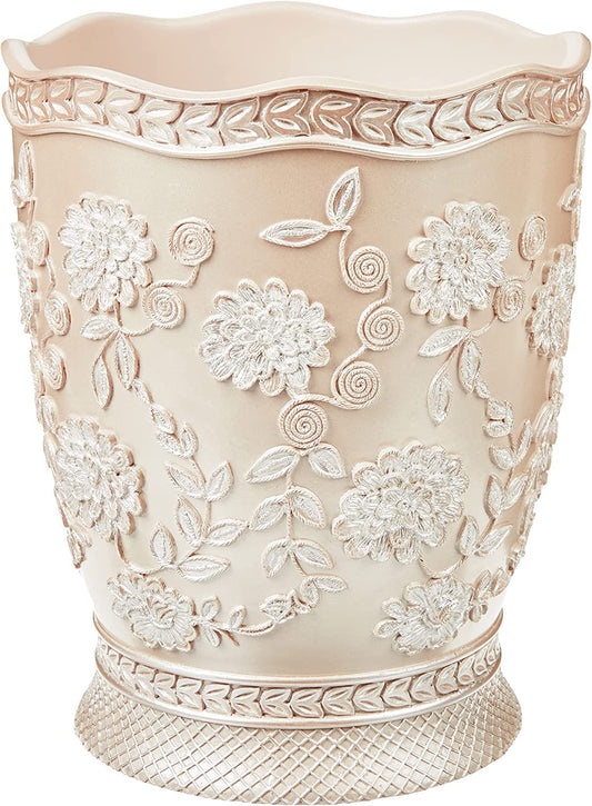 Zahari Home Decorative Trash Can for Bathroom, Office & Bedroom - 2.1 Gallons Stylish & Small Trash Can for Dorms, Desktop & Restroom - Chic Waste Basket for Compact Spaces, Rose Vine