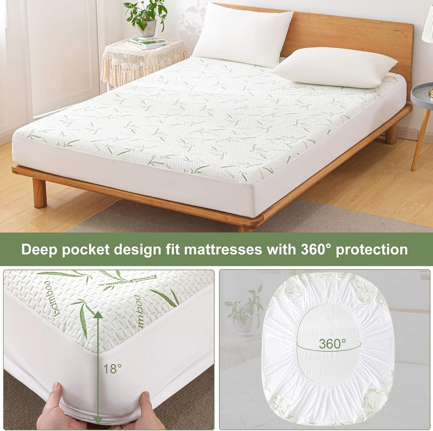 King Waterproof Mattress Protector, Rayon Made from Bamboo Mattress Pad Cover, Soft Breathable Cooling Mattress Pad Cover,Mattress Protector up to 21” Deep Pocket Tightly Fitted Mattress Protection