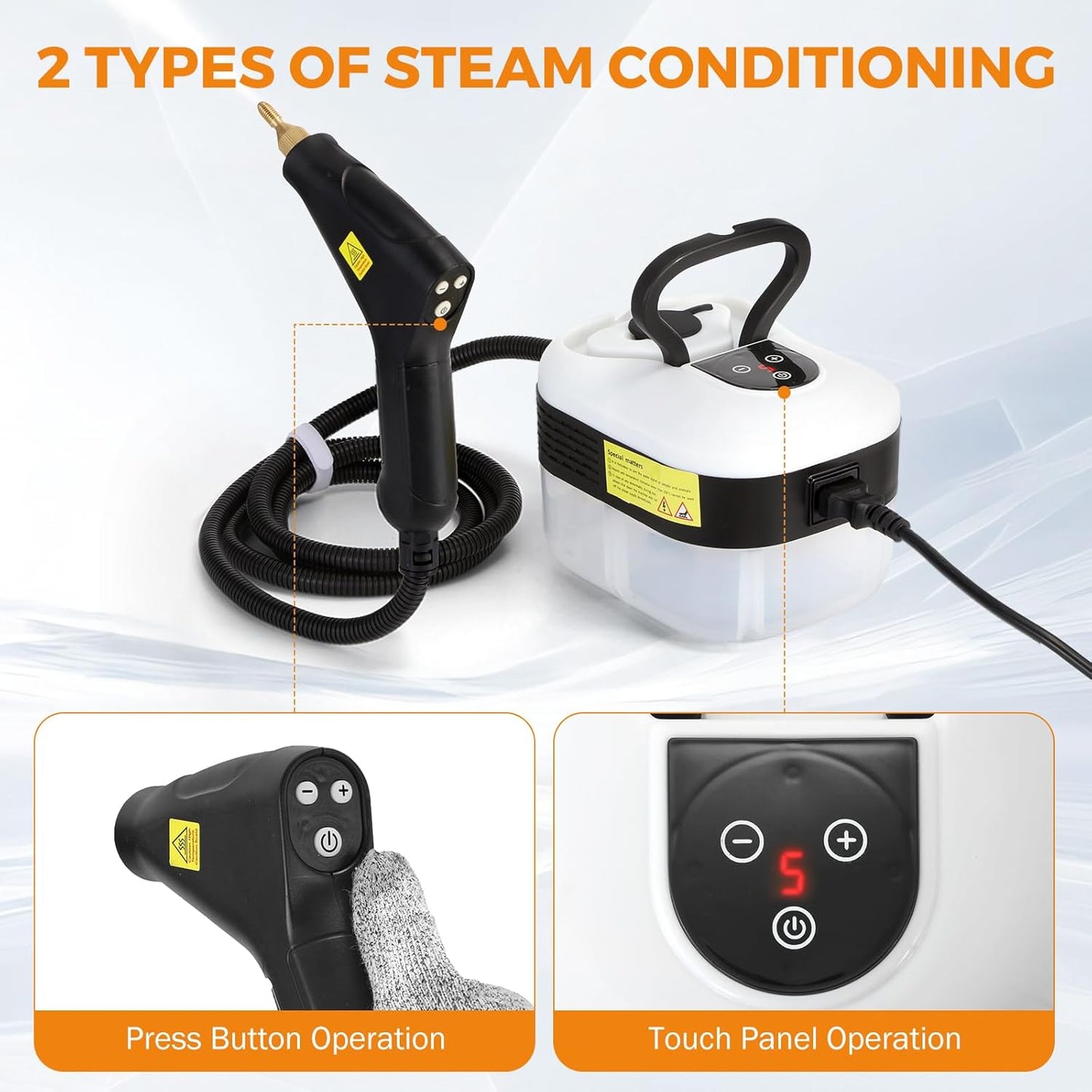 BEAMNOVA Steam Cleaner for Car Detailing 1.2L (41oz) Water Container Handheld Steamer for Cleaning Portable Steam Gun High Pressure Multipurpose Steam Machine, White