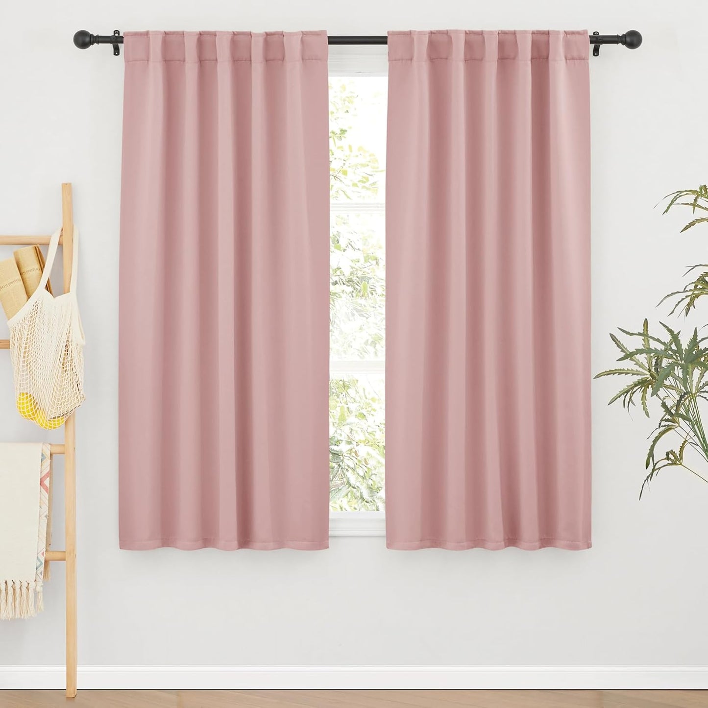 RYB HOME Pink Blackout Curtains for Girls Bedroom 63 inches Long - Thermal Insulated Curtains and Drapes Privacy Shades for Living Room Farmhouse Closet, W42 x L63 inch, 2 Panels