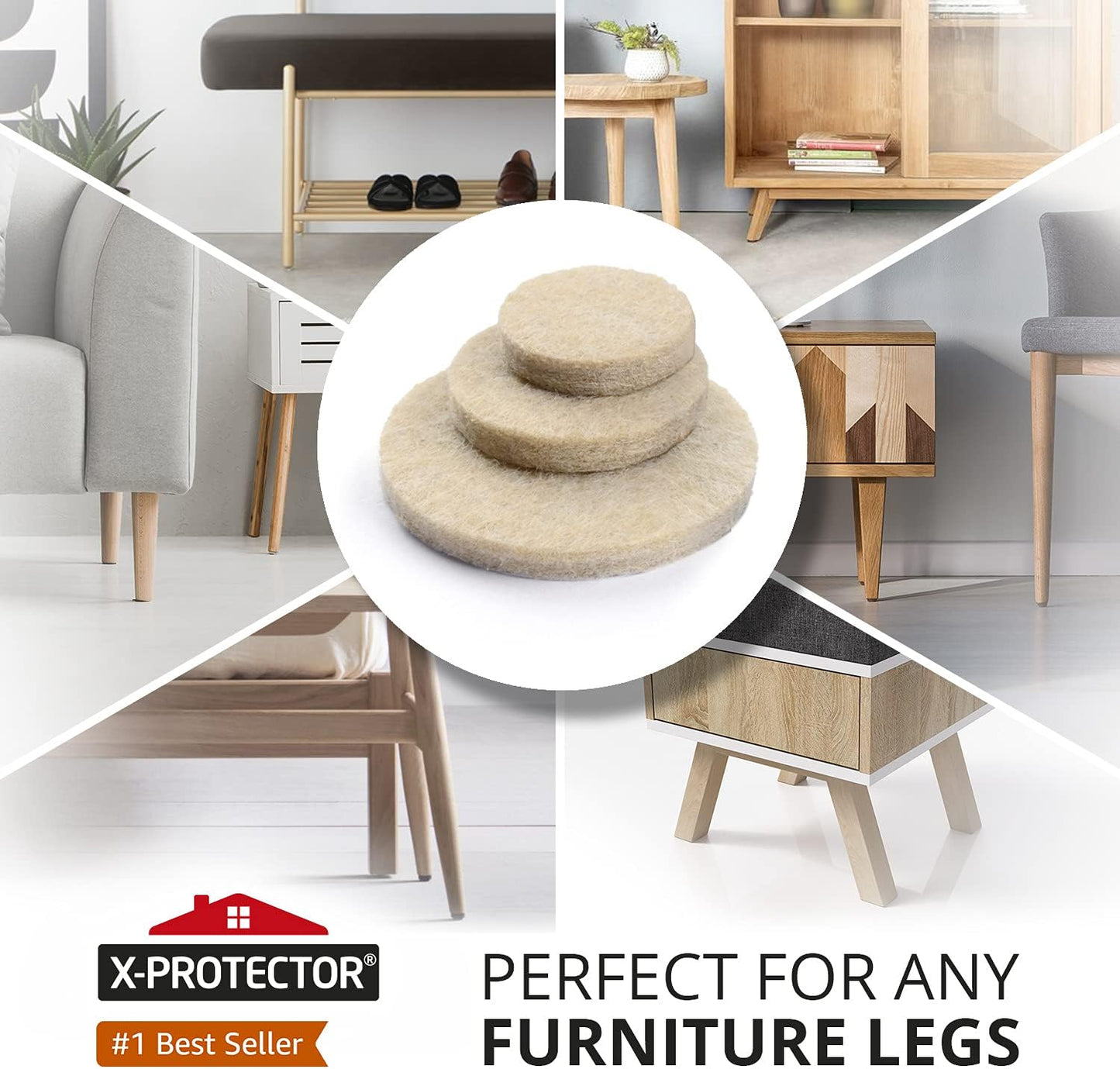Best Felt Furniture Pads X-PROTECTOR - 48 Premium Chair Felt Pads Floor Protector for Furniture Feet Wood Hardwood Floors - Protect Your Hard Floors! (Beige)