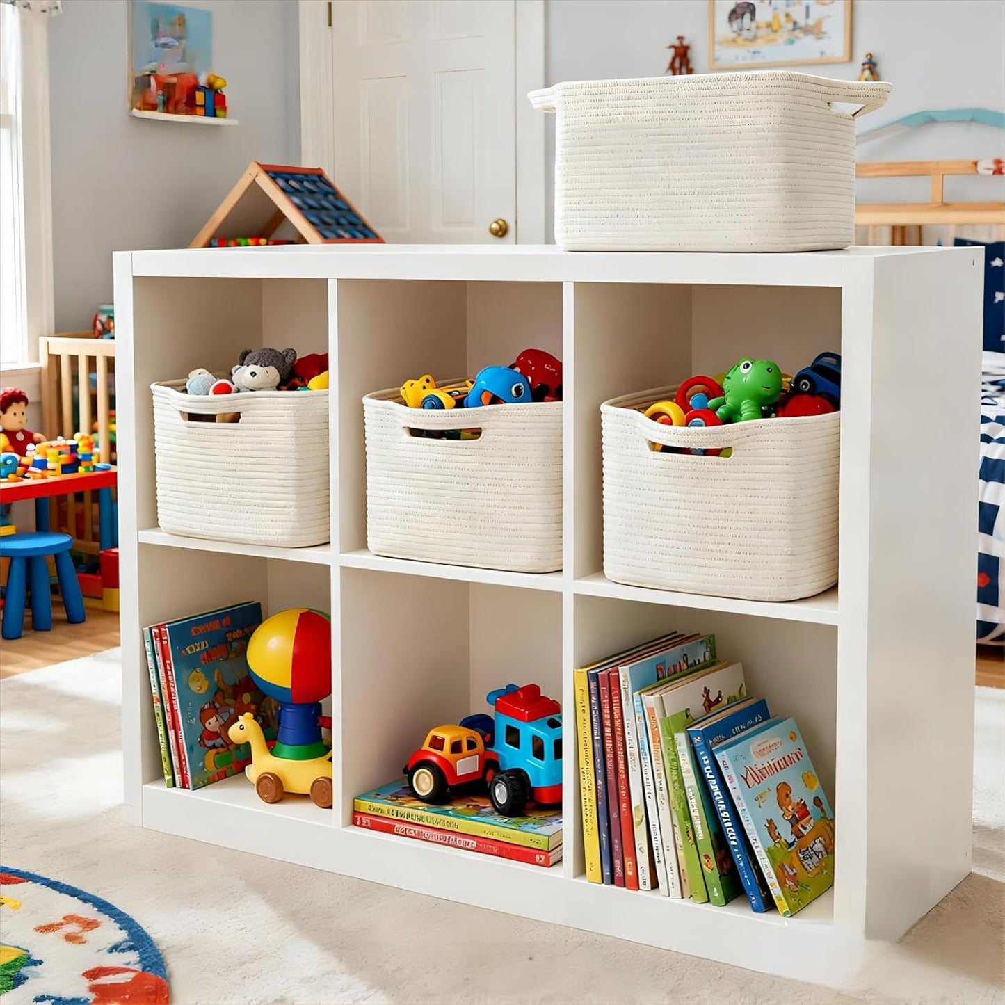 Cotton Rope Storage Basket 15"x10"x9" – Fabric Storage Bins for Organizing Clothes,Toys,Blankets – Durable Woven Storage Basket for Closet, Shelf & Living Room