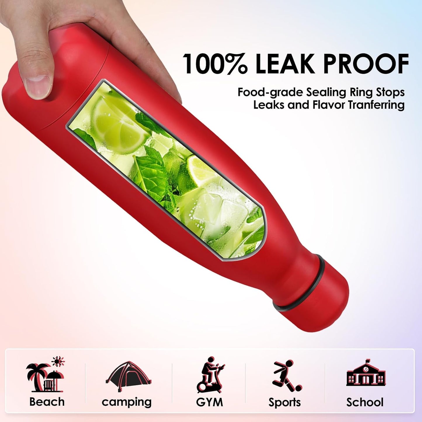 25oz Cola-Bottle Shaped Stainless Steel Leak-proof Water Bottle,Double Wall Vacuum Insulated Metal,Travel Mug For Sports Indoors & Outdoors,BPA-Free School Kids Flasks,Red(4 Pack)