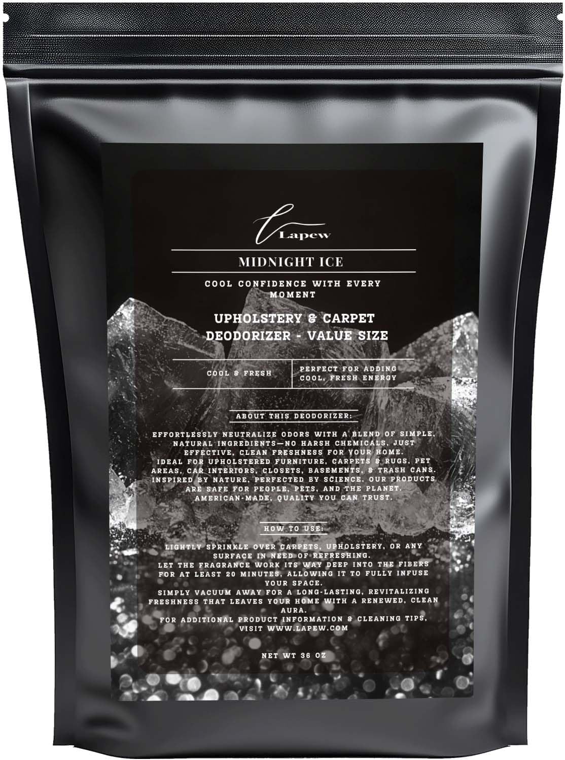 Midnight Ice Carpet Freshener Powder Refill 36 oz | Powerful Odor Eliminator for Home | Upholstery Deodorizer | Carpet Deodorizer | Pet Urine | Cat Litter Box | Black Ice Fragrance