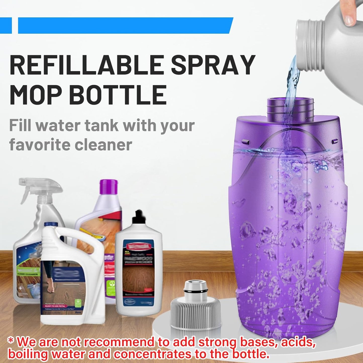 Spray Mops for Floor Cleaning - Wet Dry Mops with 6 Disposable Pads for Swiffer Powermop - Refillable Bottle for Hardwood Tile Home Kitchen - Absorbs Pet Hair Dust Stains