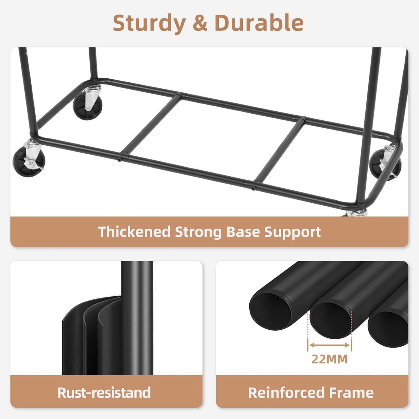 STORAGE MANIAC Commercial Laundry Hamper with Heavy Duty Steel Frame, 74 Gal. Industrial Laundry Basket Cart with Wheels for Hotel, Home, Laundry Room, Big Large Clothes Sorter, 2 Section Beige/Black