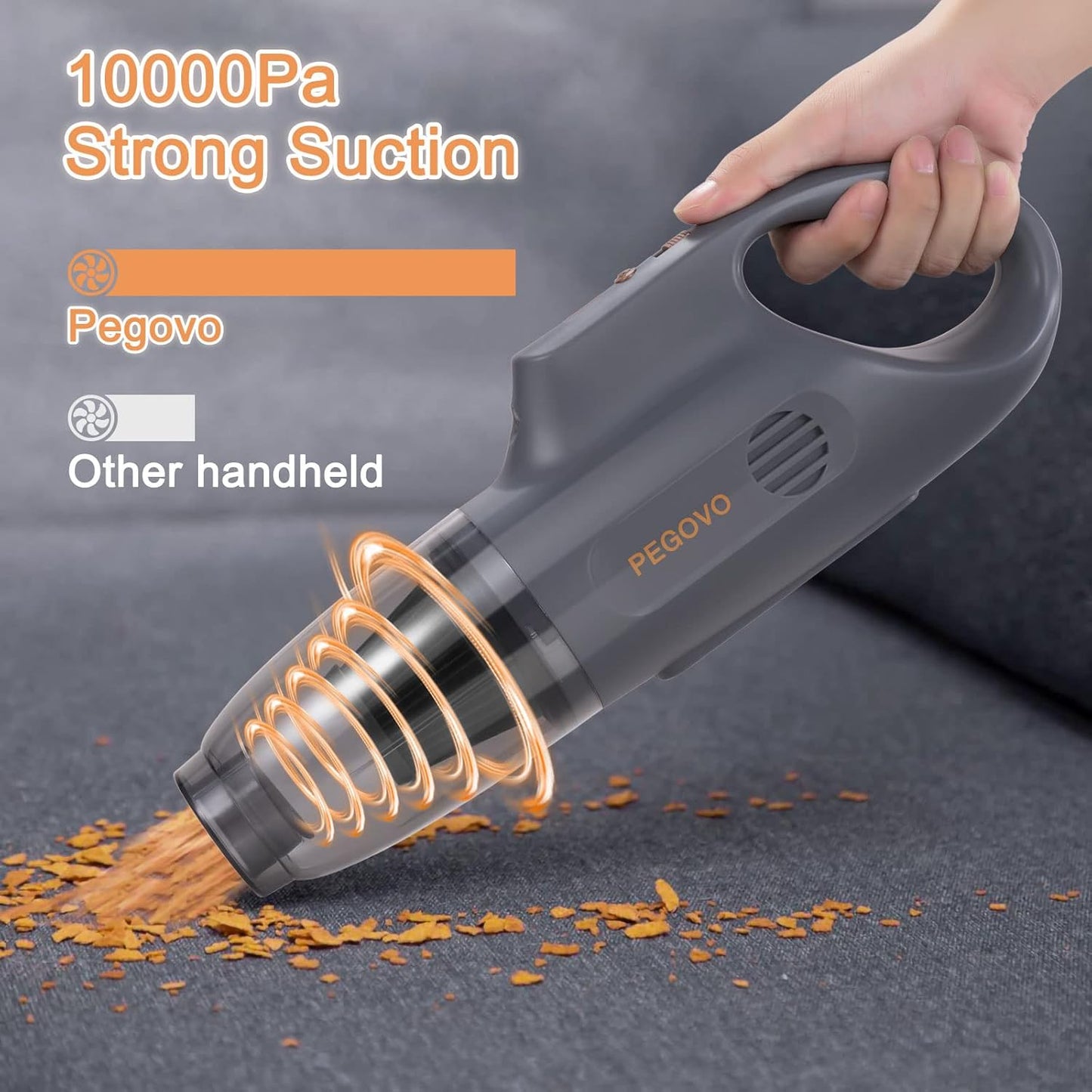 Handheld Vacuum Cordless Car Vacuum Portable, Cordless Handheld Vacuum Cleaner with Fast Charging Long Runtime Washable Filter,10KPA High Power Hand Vacuum for Home, Pet Hair(Grey)