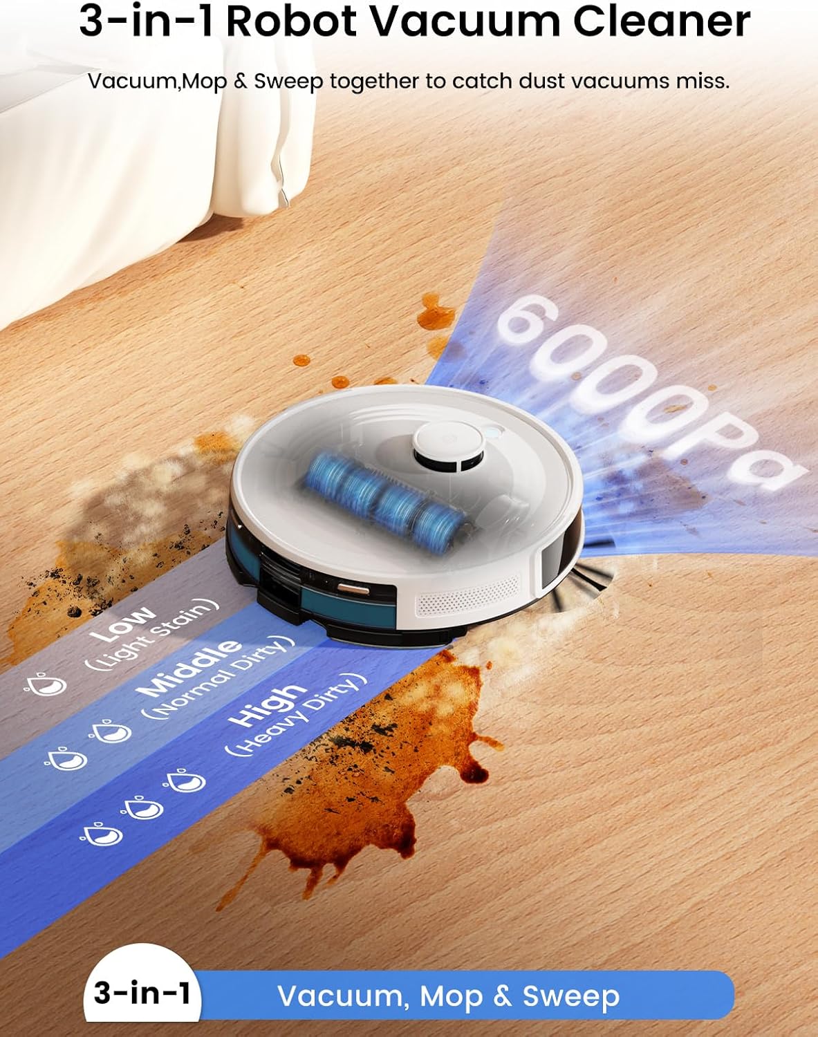 Lefant LiDAR Robot Vacuum and Mop,45-Day Self-Emptying,6000Pa Powerful Suction,Customized Cleaning,Home Mapping,140 Min Runtime,Roller Brush for Carpet,2.4G/5G WiFi/Alexa/APP/iWatch,M2 Plus