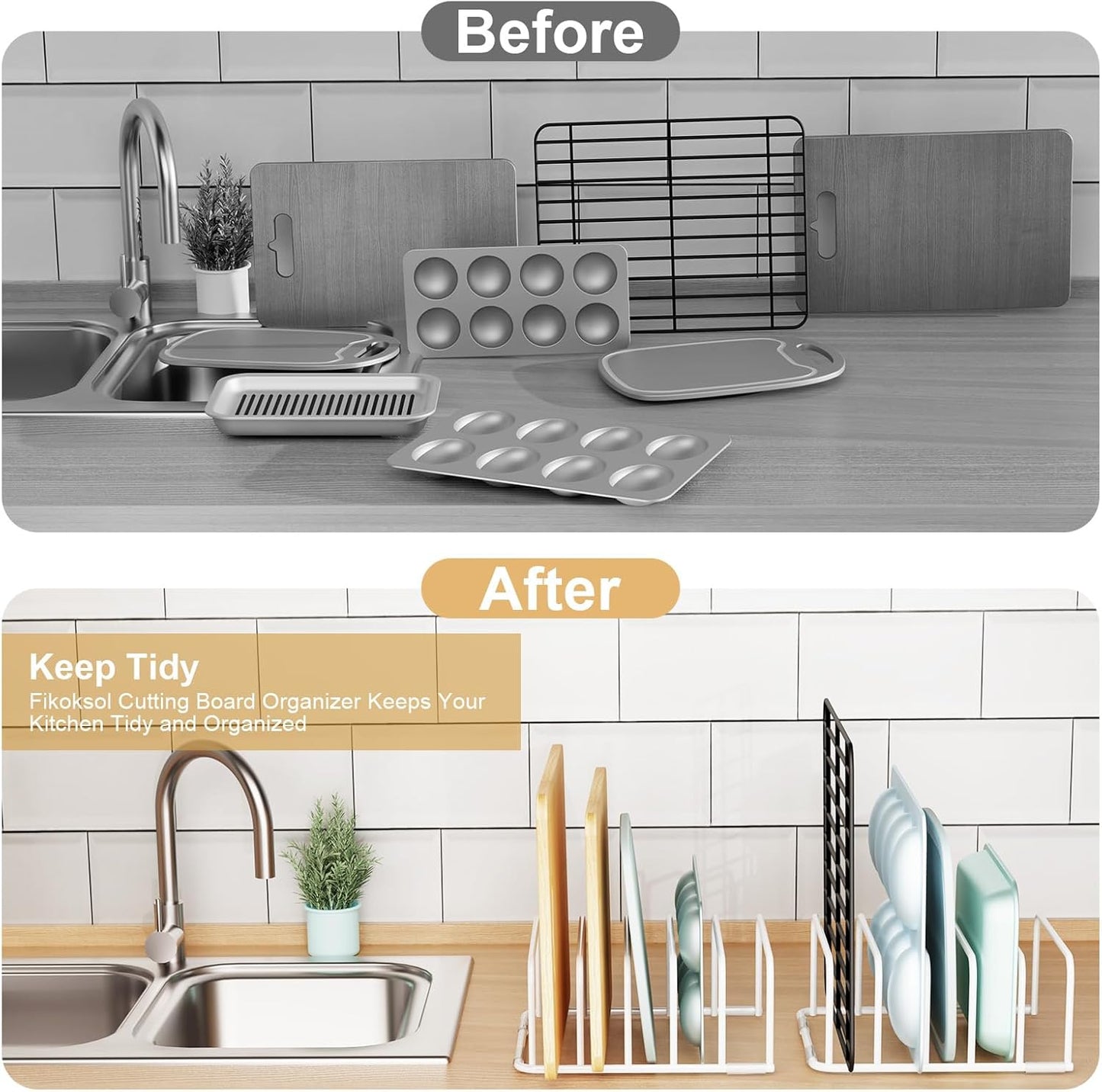 Cutting Board Organizer, 2Pcs Cutting Board Holder Rack Baking Cookie Pan Sheets Cooling Small Racks Storage Stand for Kitchen Cabinet Countertop Bakeware Organizer 7.87 x 7.2 x 3.15 White