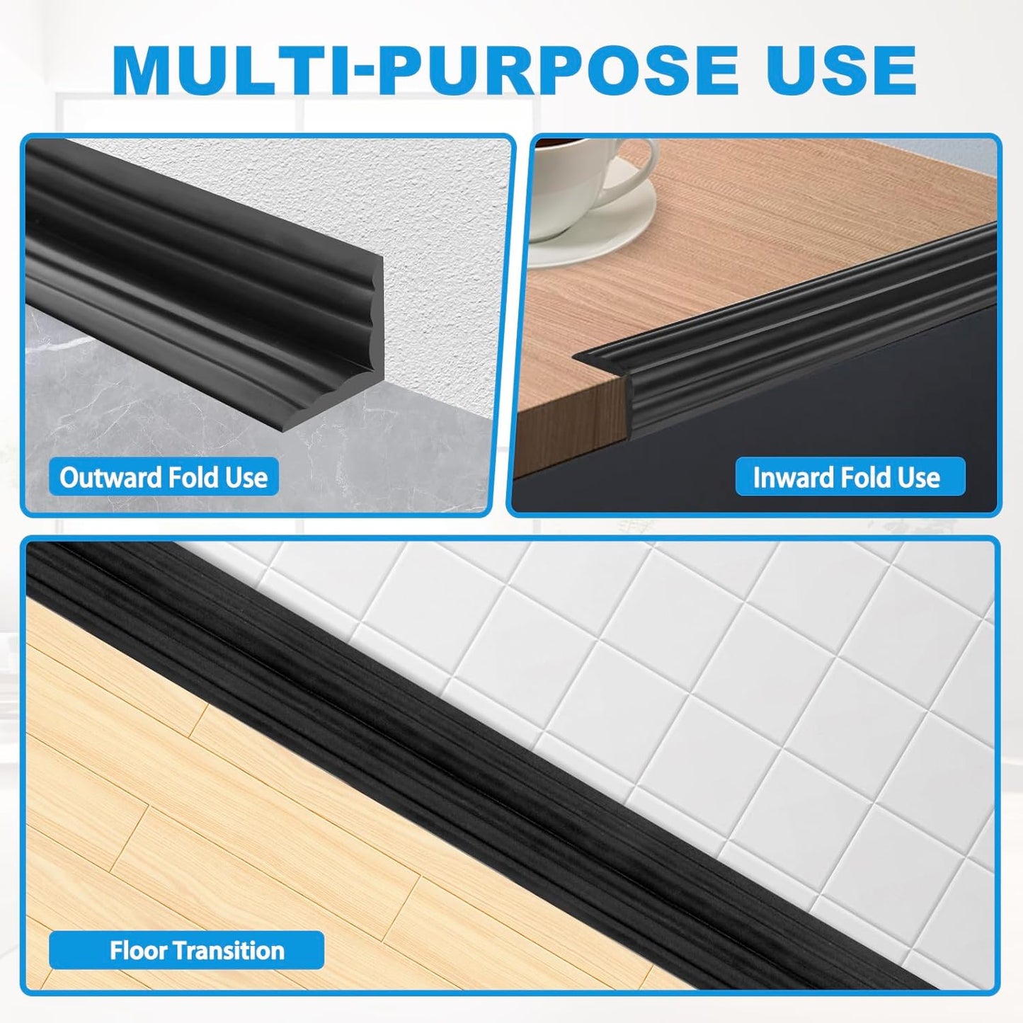 Wall Corner Protector Peel and Stick Corner Trim Molding Flexible Inside & Outside Wall Edge Guard Self Adhesive Moulding Trim for Edge Use, Black, 0.8” W x 20’ L