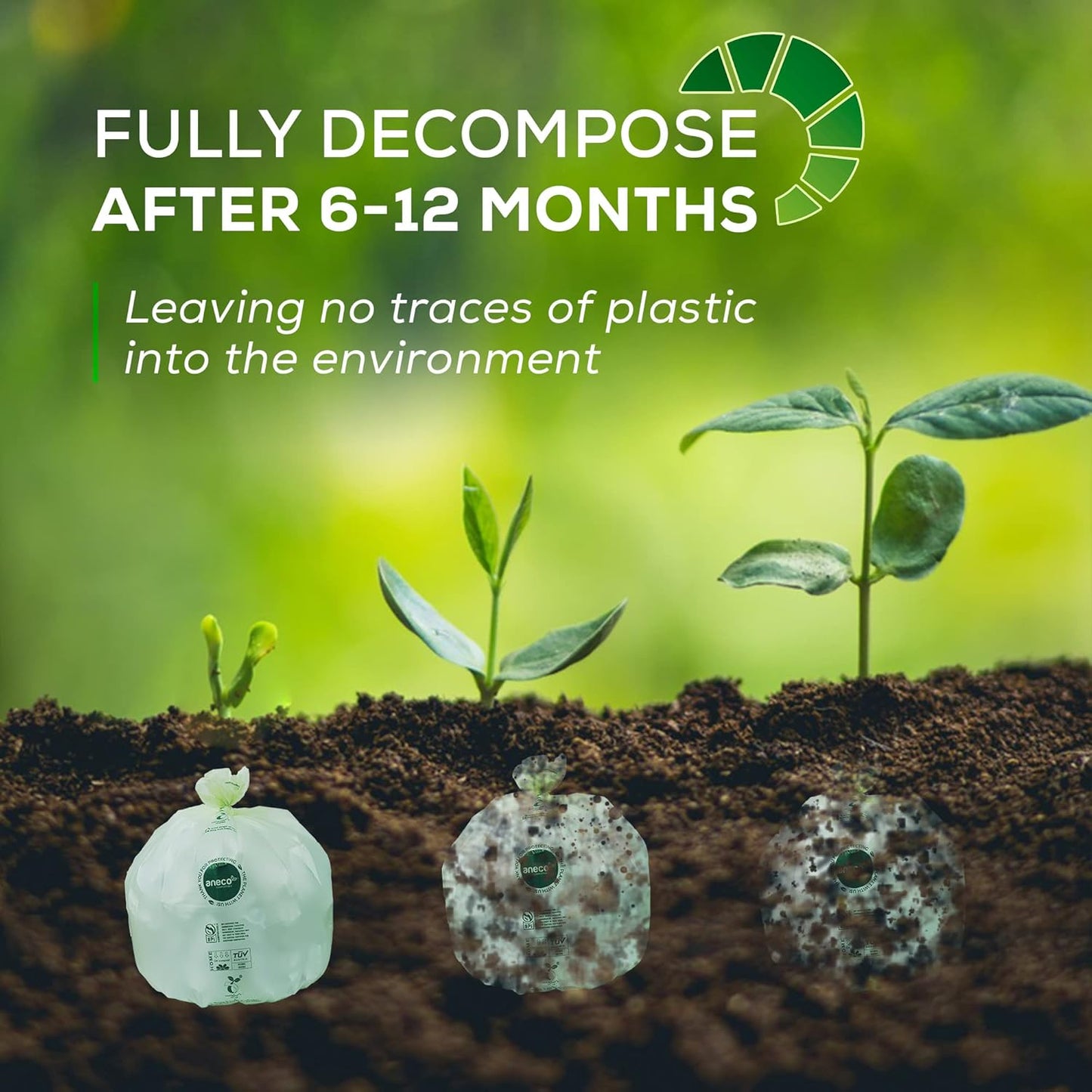 (Include 10 Bonus Bags) ANECO 100% Compostable Waste Bags 2.6 Gallon, Extra Thick Kitchen Small Compost Bags for Countertop Bin, 110 Count (100 + 10 Extra)