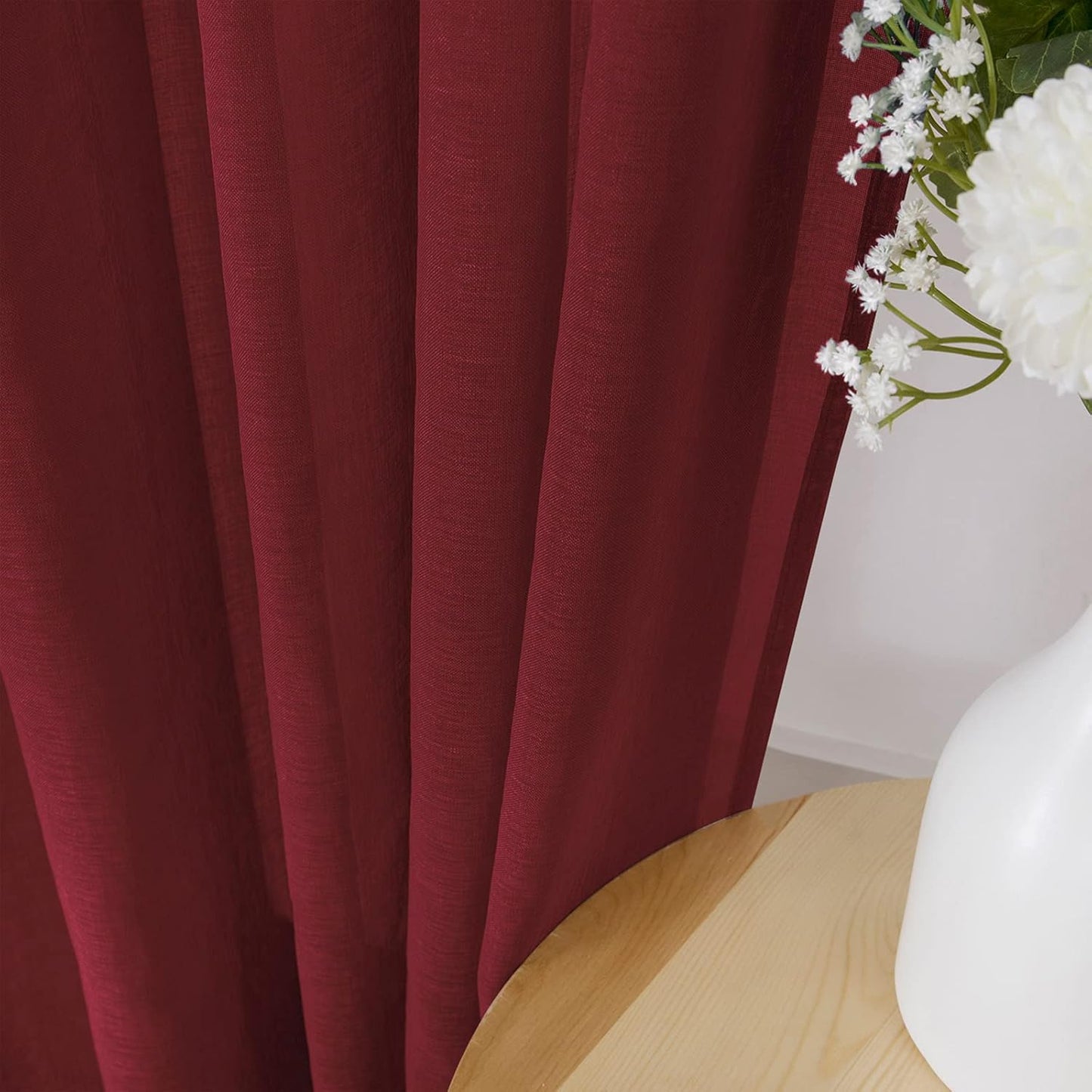 Tollpiz Sheer Curtain Linen Textured Bedroom Curtains Sheer Light Filtering Rod Pocket Voile Curtain for Living Room, 54 x 95 inches Long, Burgundy Red, Set of 2 Panels