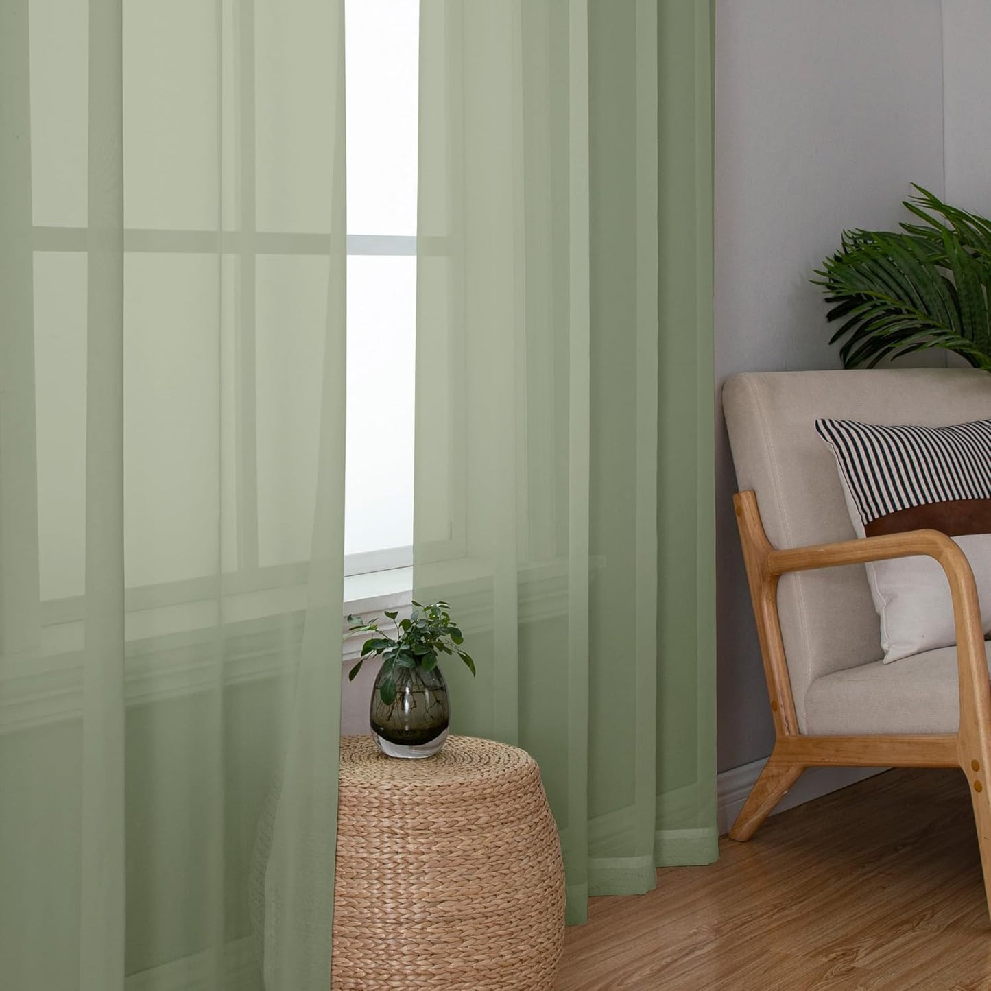 Chyhomenyc Sage Green Sheer Curtains 78 Inches Long 2 Panels Set for Living Room, Light Filtering Voile Lightweight Bedroom Curtains, Rod Pocket Solid Window Treatment Drapes, Each 42W x 78L