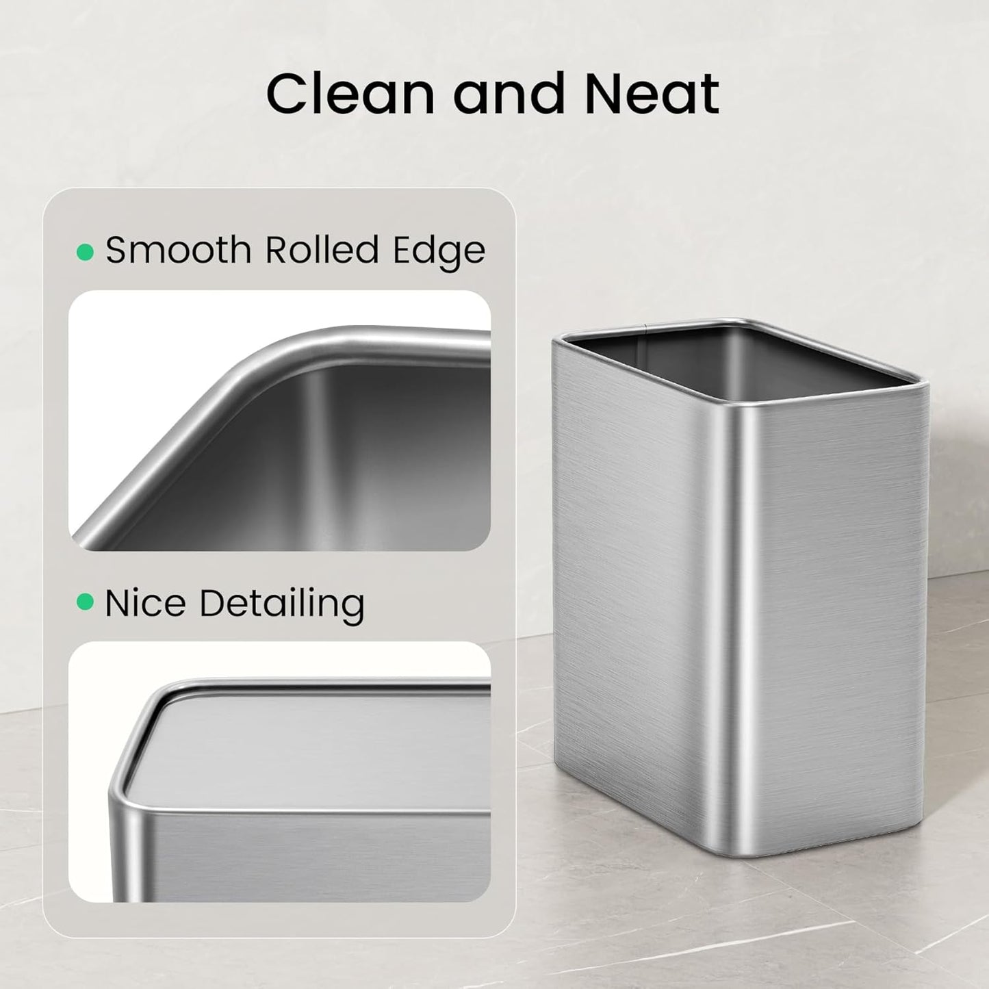 Cesun Small Bathroom Trash Can 2.1 Gallon Wastebasket, Modern Metal Garbage Can Office Waste Basket, Silver Stainless Steel Trash Bin for Bedroom, Home Office, Toilet, rv, Near Desk, Under Sink.