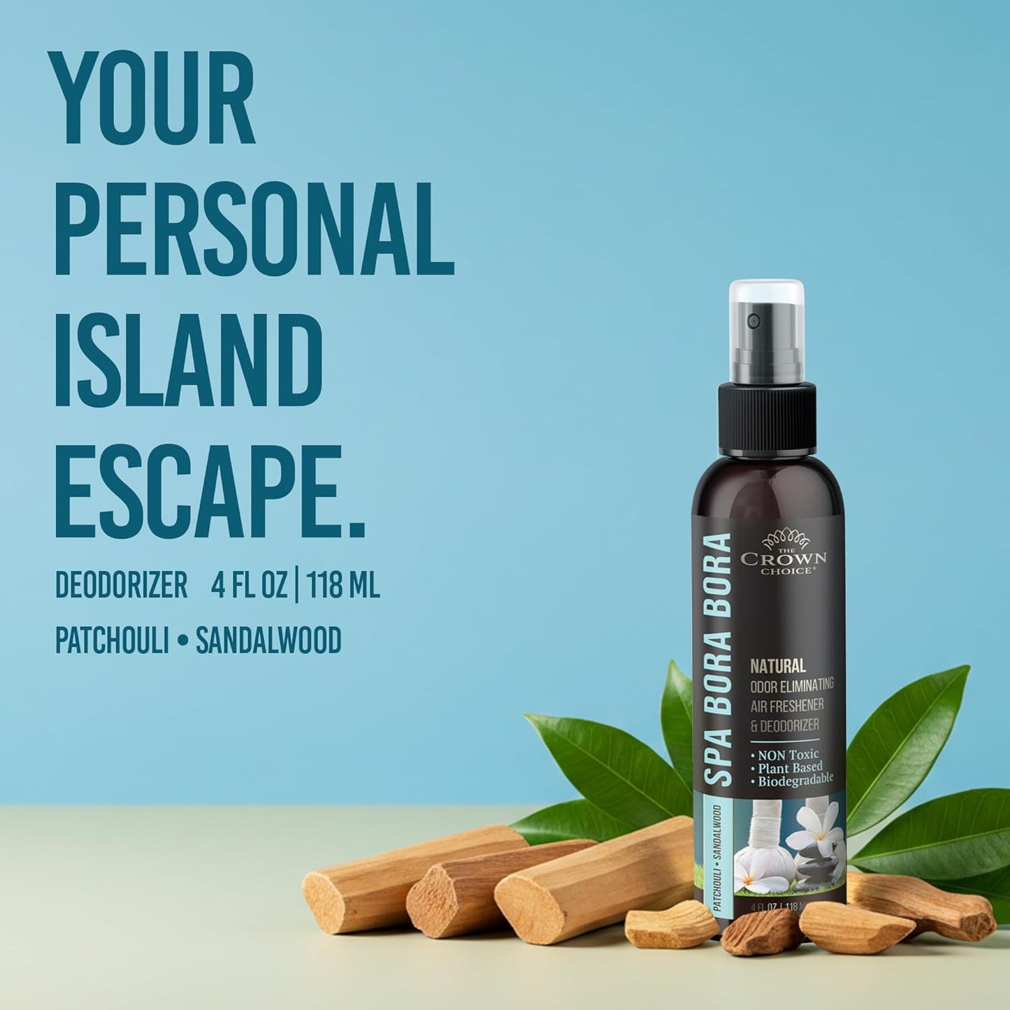 Non-Toxic Odor Eliminator, Natural Sandalwood & Patchouli Air Freshener Spray for Home, Room, Closet & Couch Deodorizer, Long Lasting Bathroom & Toilet Freshener, Safe for Kids & Pets,2PK, 4 oz each