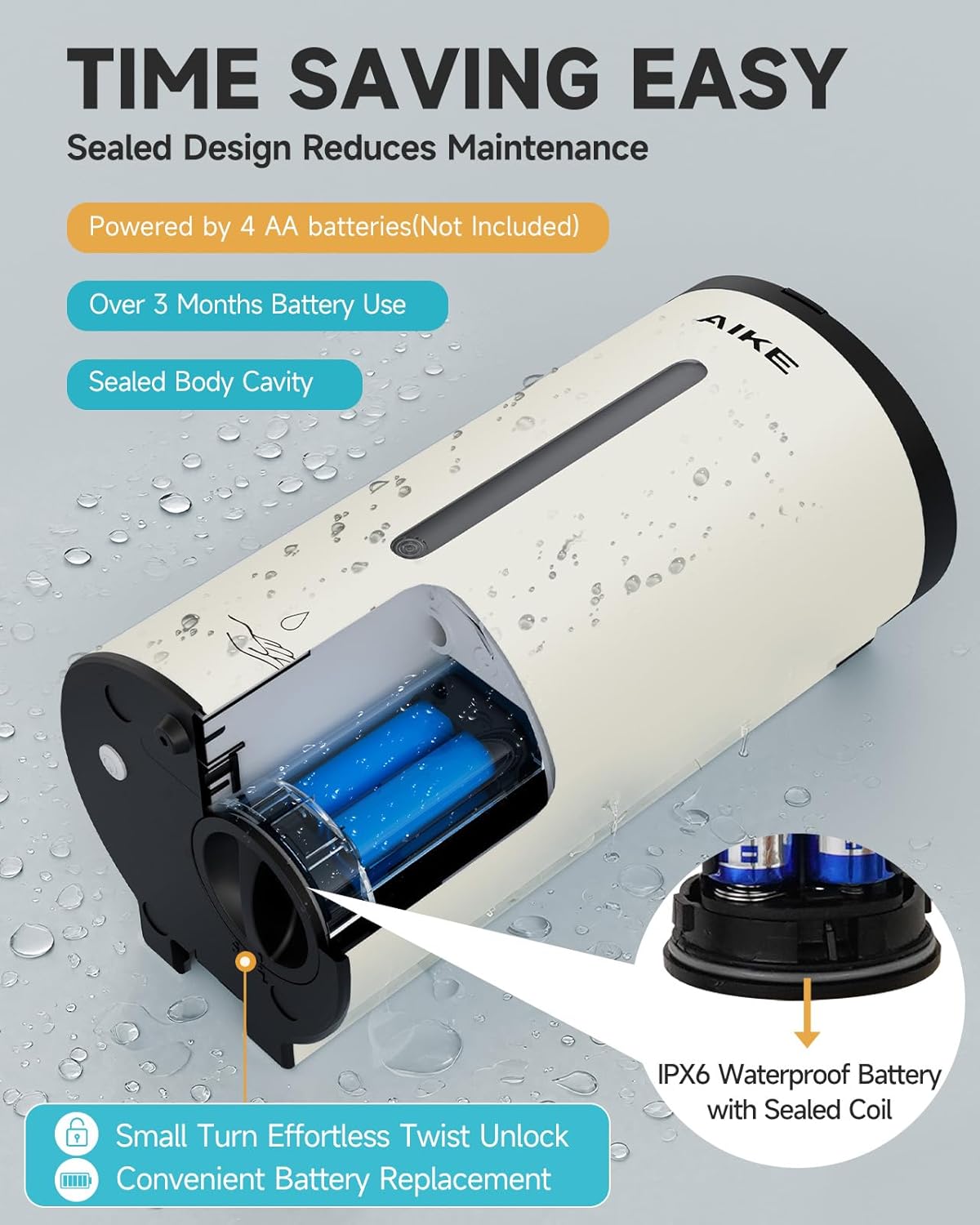 AIKE Automatic Wall Mount Liquid Soap Dispenser, Commercial Stainless Steel with 25oz Large Capacity Save Time Effort and Cost,Model AK1205 (Matte White)