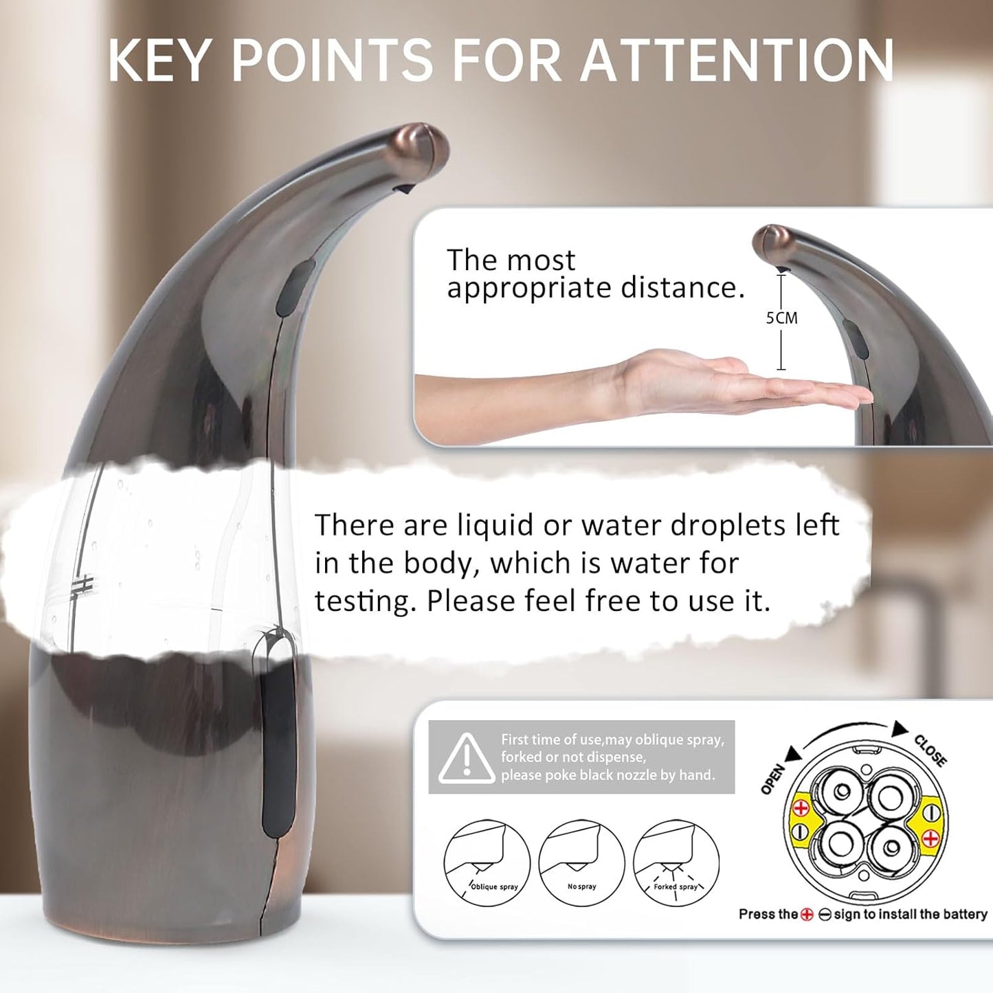 Automatic Liquid Soap Dispenser,300ML Touchless 4 Gear Adjustable, Countertop Electric Battery Operated Hand Soap Dispenser with Sensor for Bathroom,Kitchen,Office（Red Copper）