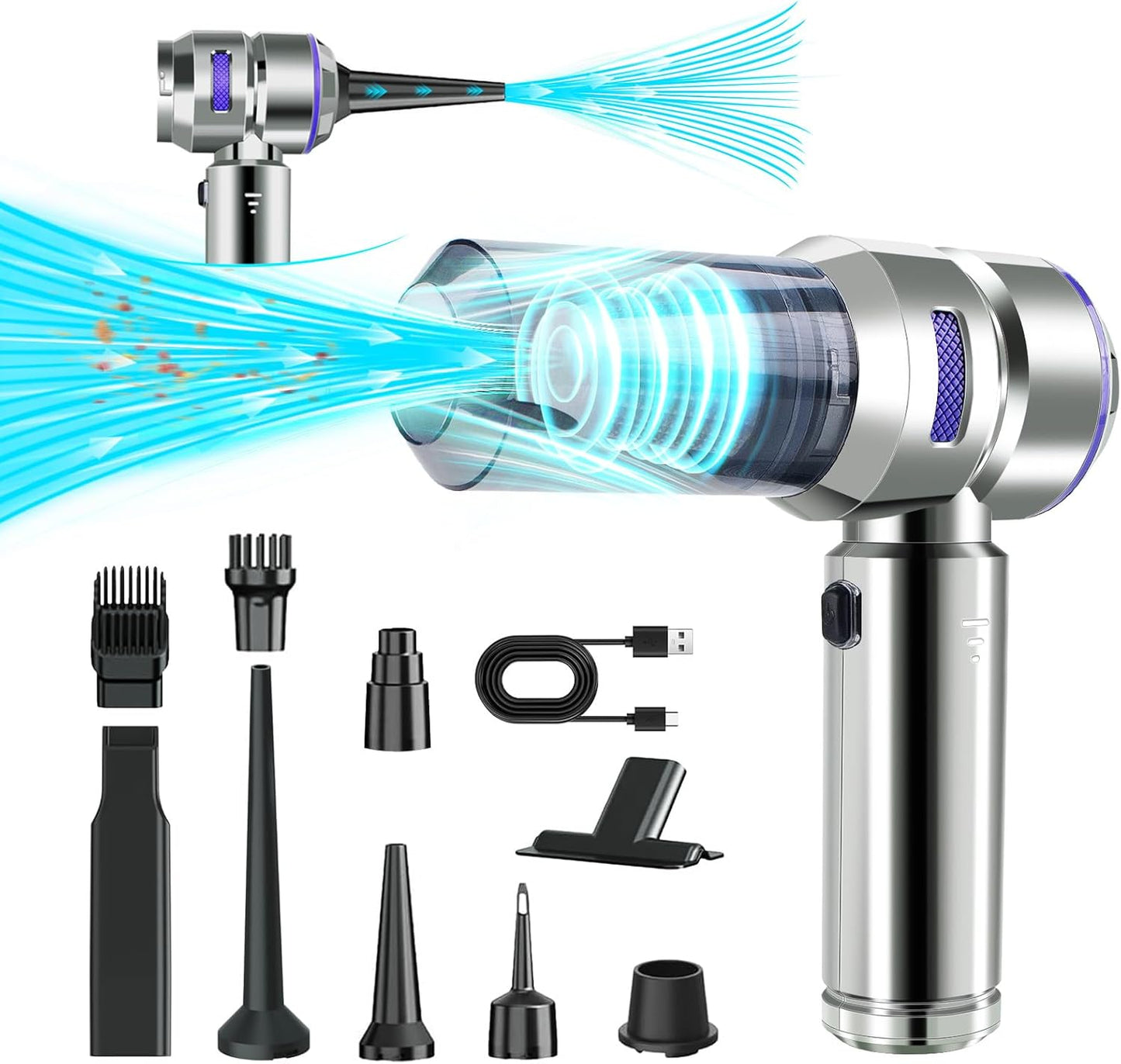 Car Vacuum Portable Cordless, 21000Pa Strong Suction Handheld Vacuum, 100W Auto Vac for Car Detailing, Home, RV Camping Use with 6000mAh Battery, Type-C Fast Charge & Blower Function