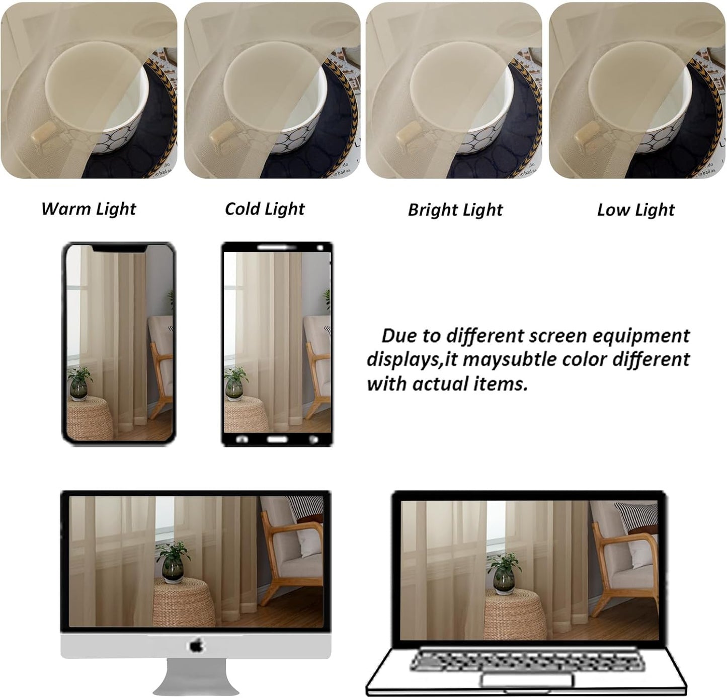 Chyhomenyc Taupe Sheer Curtains 84 Inches Long 2 Panels Set- Light Filtering Curtains for Bedroom, Soft Airy Voile Rod Pocket Living Room Window Drapes, 42Wx84L Inches, 2 PCS