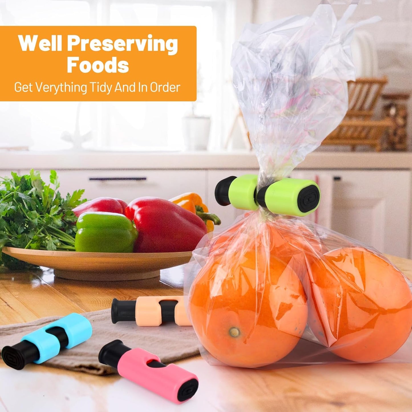 AmoreAngel Crafts 8 Pack Bread Bag Clips, Squeeze Lock Food Bag Clips, Plastic Sealing Clip for Bread, Snacks, Chips, 4 Colors, Easy Grip, Airtight Seal