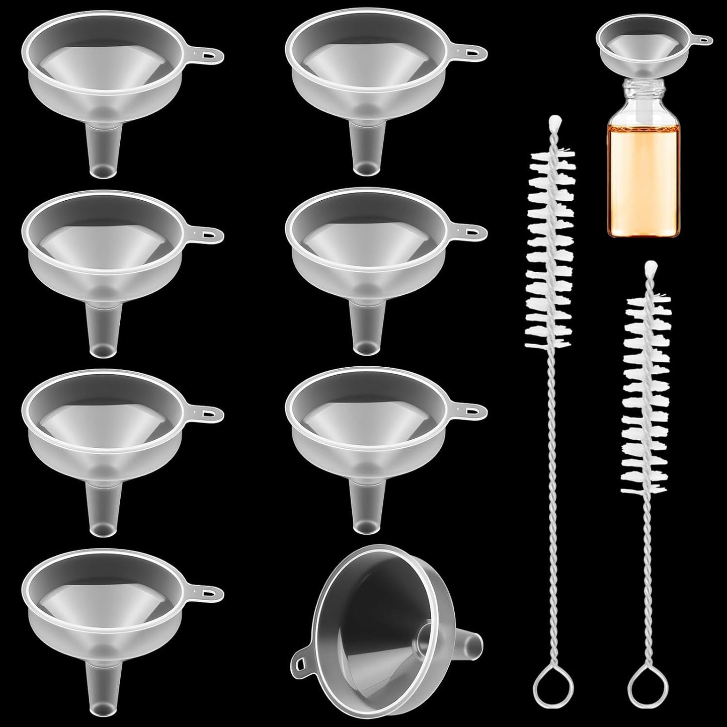8PCS Mini Clear Funnels for Filling Bottle, Kitchen Small Funnel/Plastic Funnel for Filling Water, Mini Funneling for Science Lab Bottle, Sand Art, Perfumes, Spices, Powder, Essential Oils, Rice
