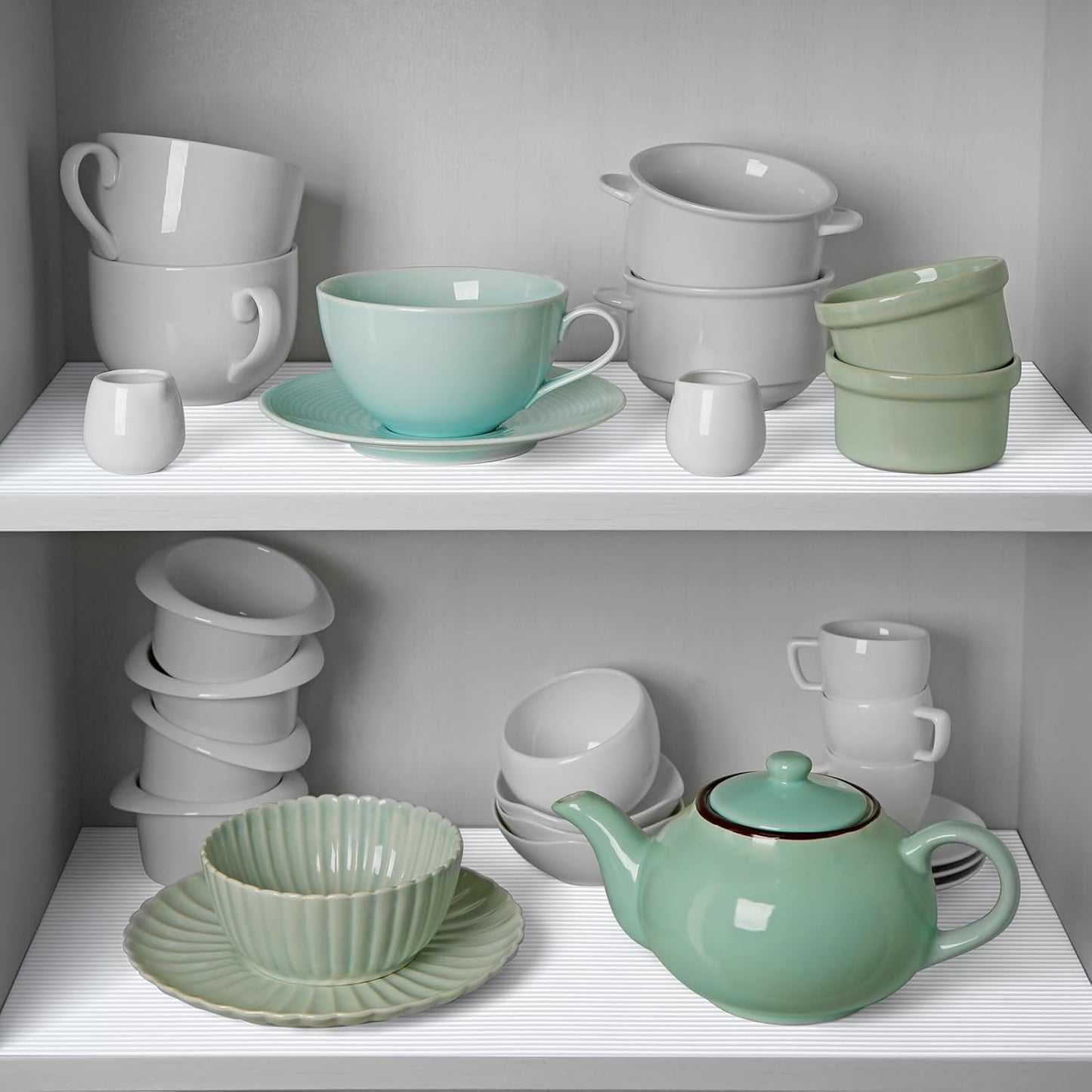 Shelf Liners for Kitchen Cabinets Drawer Liner Non Adhesive Cupboard Mat EVA Material Waterproof Refrigerator Mats Washable Fridge Liner for Cupboard and Desks Liner White 11.8 x 393.7 Inches