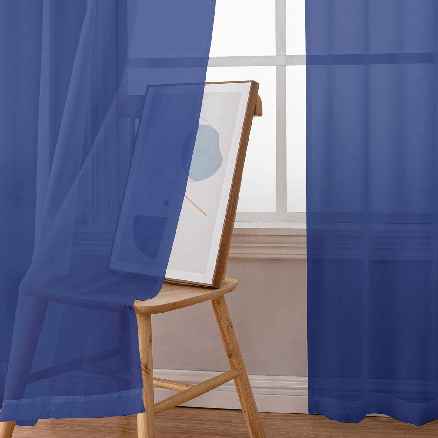 Chyhomenyc Royal Blue Sheer Curtains 96 inches Long 2 Panels, Light Filtering Soft Airy Solid Elegant Voile Window Treatment Drapes for Bedroom Living Room Wedding Party Decor, 42 Wx96 L, 8FT L