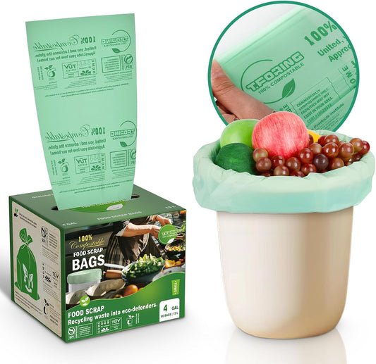 Compostable Trash Bags, 3-4 Gallon, 15 L, Extra Thick 0.8 Mil, Small Kitchen Food Scrap Waste Bags, ASTM D6400, US BPI, 80 Count